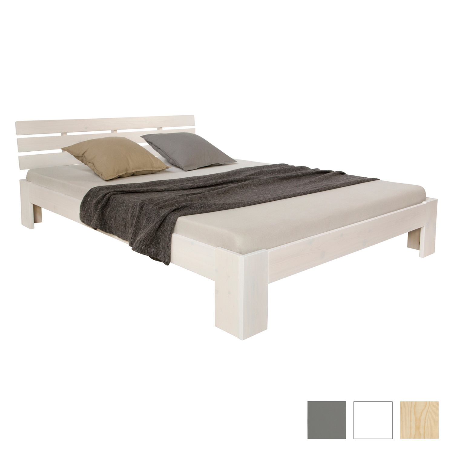 Wooden bed 90 120 140 160 180 cm white natural or grey double bed futon bed frame solid wood single bed