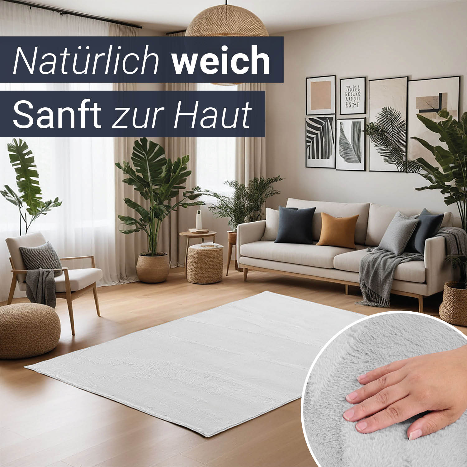 Teppich Wohnzimmer Beige Grau Weiß 120x180 oder 160x230 cm Kurzflor Teppich Waschbar Flauschiger Teppich