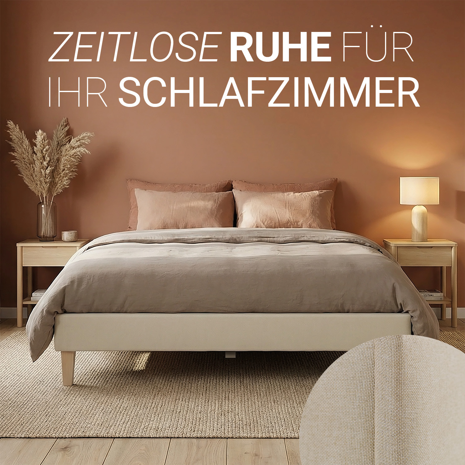 Upholstered bed 140x200 cm beige | futon bed | with slatted frame | double fabric bed frame