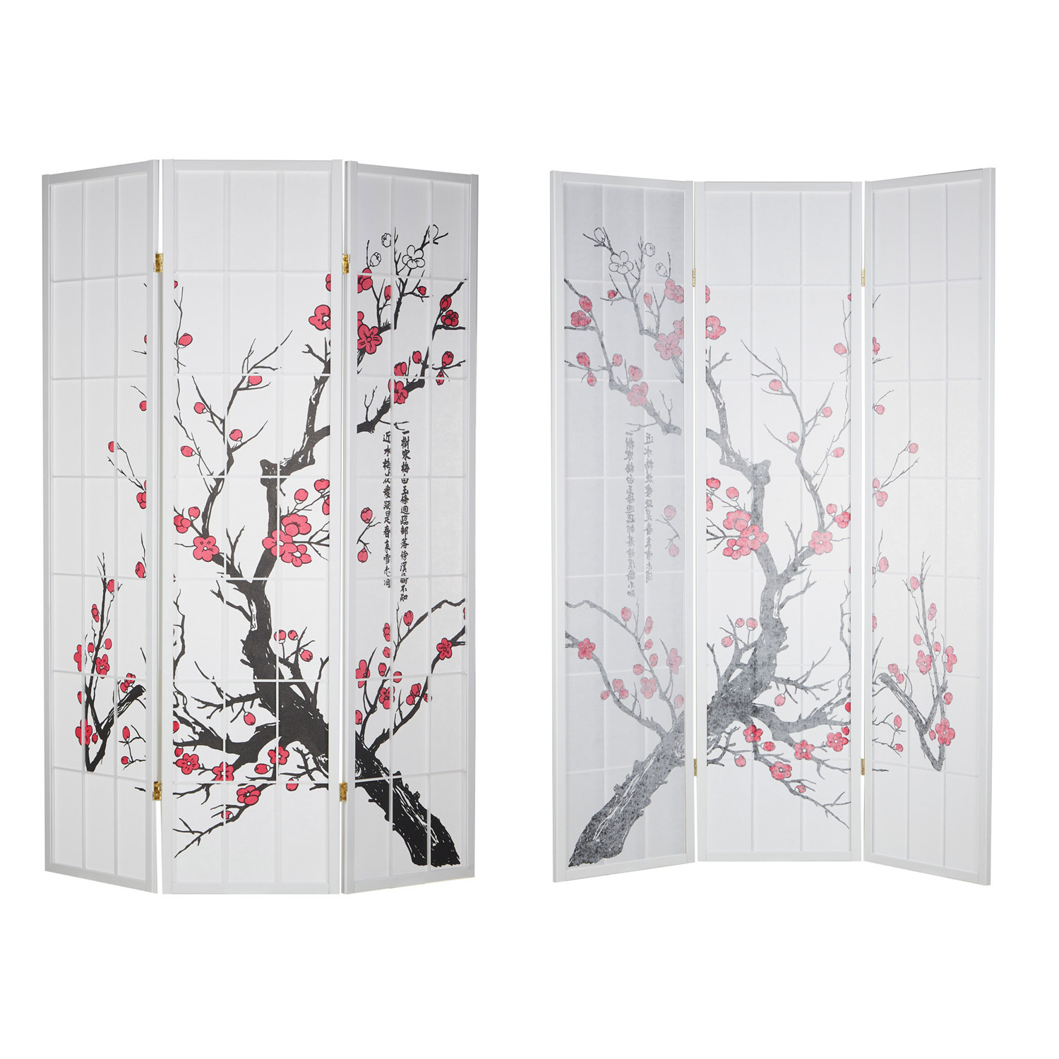 White Cherry-Patterned Screen | White Rice Paper | 3-Panel | Wood | Room Divider, Partition, Privacy Screen