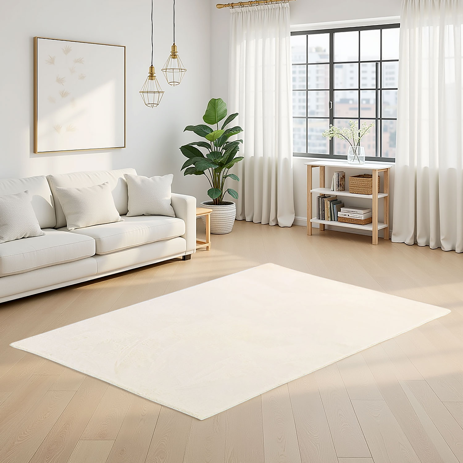 Teppich Wohnzimmer Beige Grau Weiß 120x180 oder 160x230 cm Kurzflor Teppich Waschbar Flauschiger Teppich