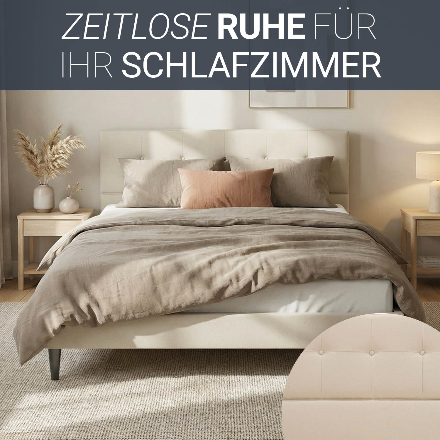 Upholstered bed 140x200 cm beige | with slatted frame | double fabric bed frame