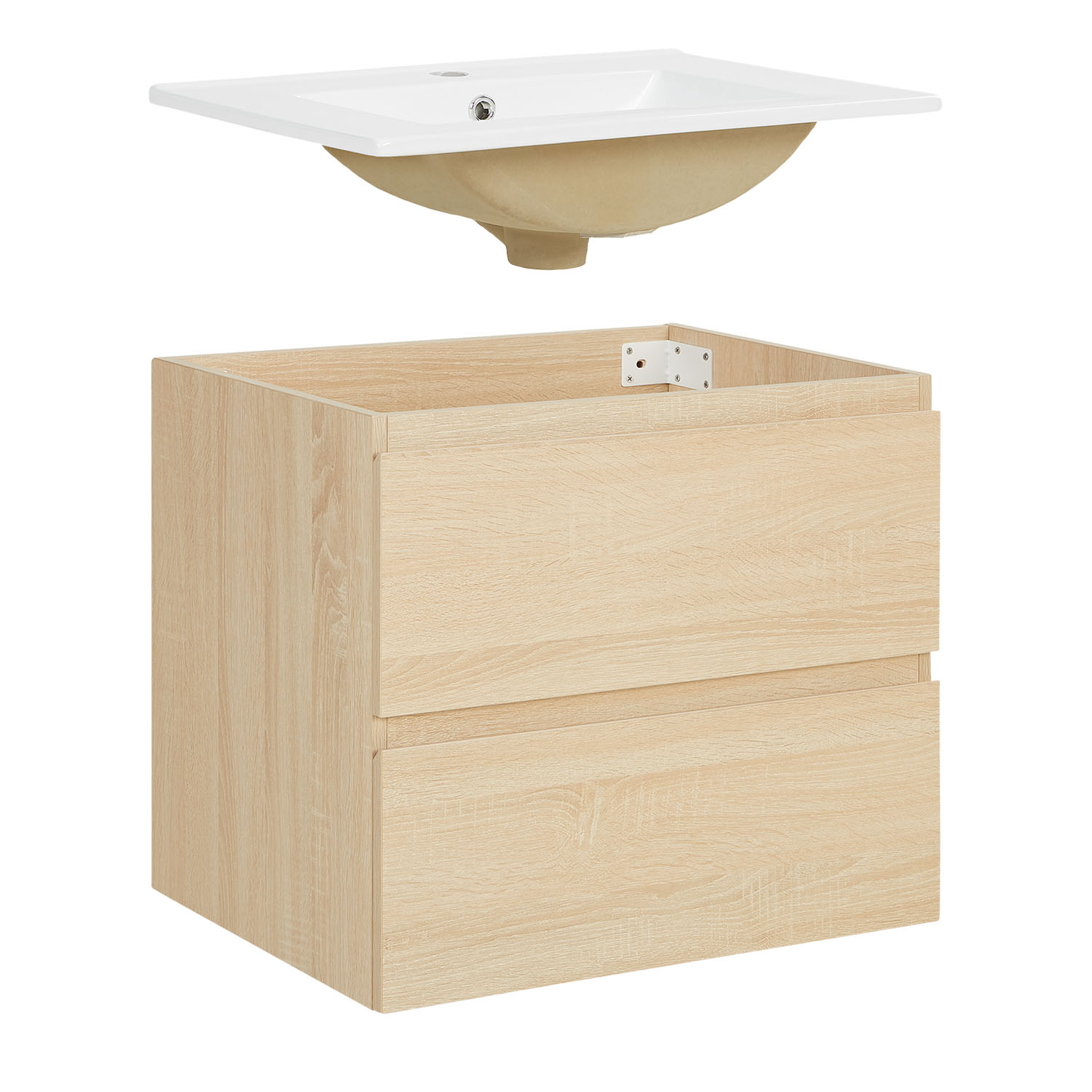 Bathroom mirror and cabinet 60 cm Natural Wood Oak Storage Vanity unit Bathroom furniture Sink unit Washroom wall cabinet