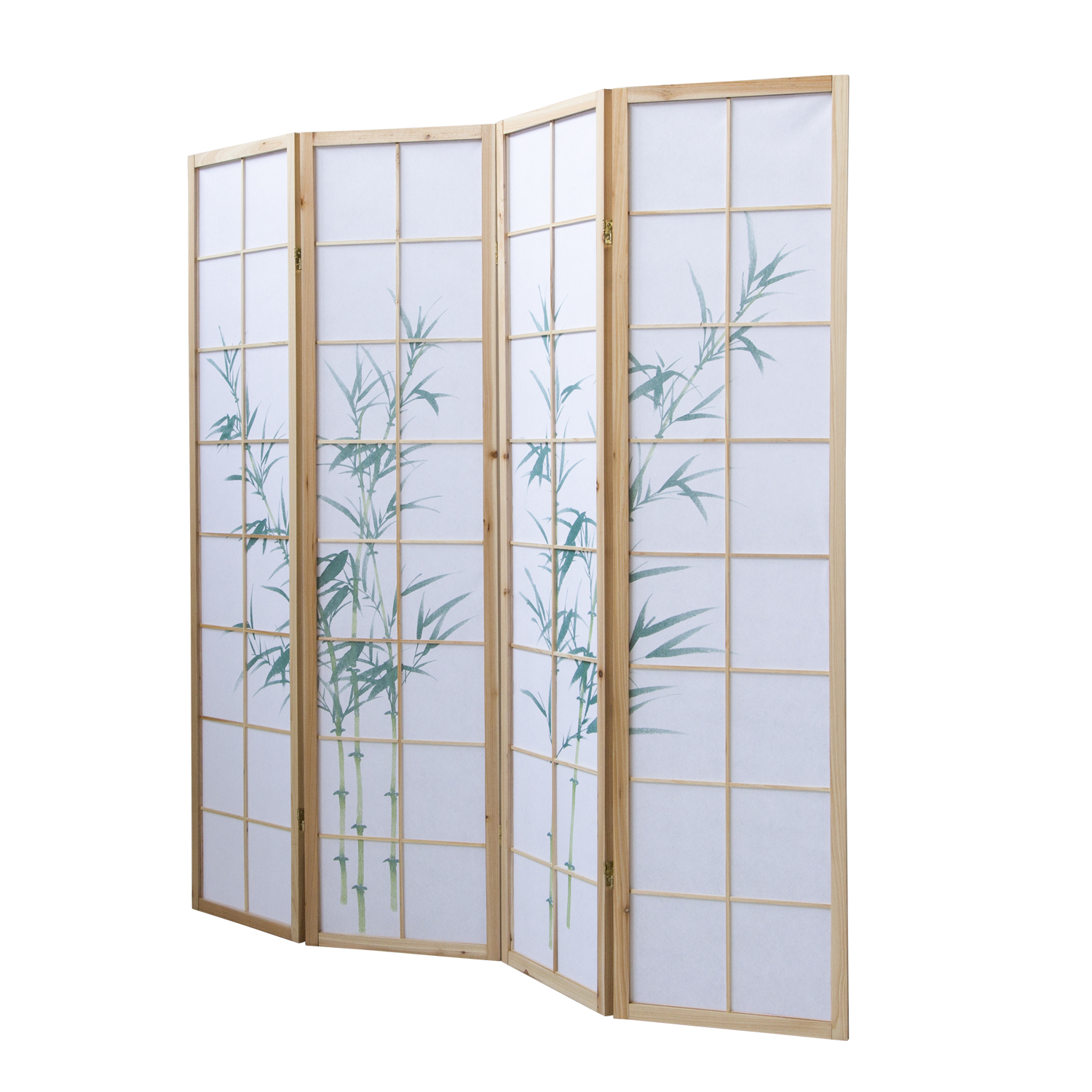 Paravent Natural Bamboo Pattern Print | 4-panel | Wood | Room Divider Partition Privacy Screen