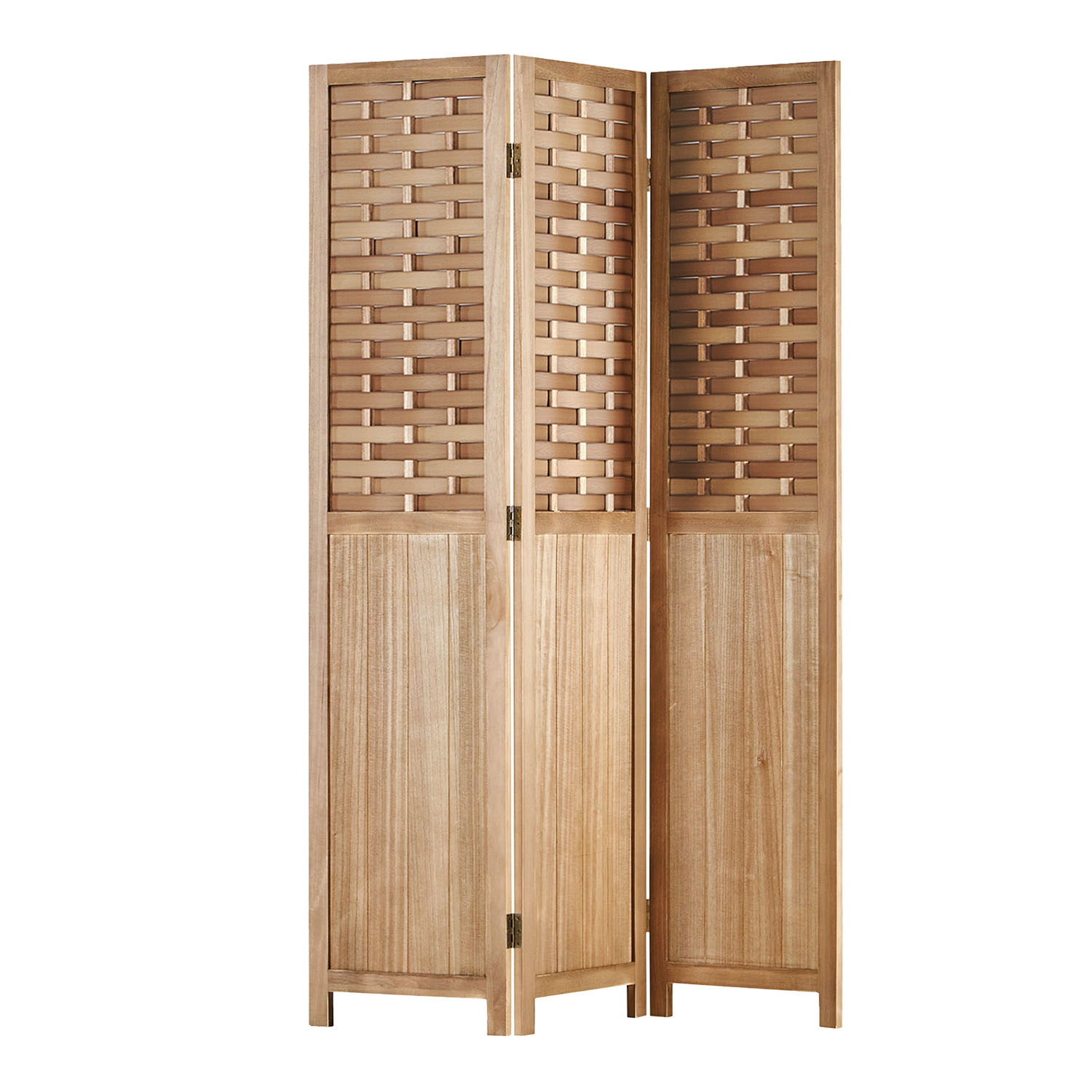 Paravent Light Brown Rattan-Style | 3-panel | Wood | Room Divider Partition Privacy Screen