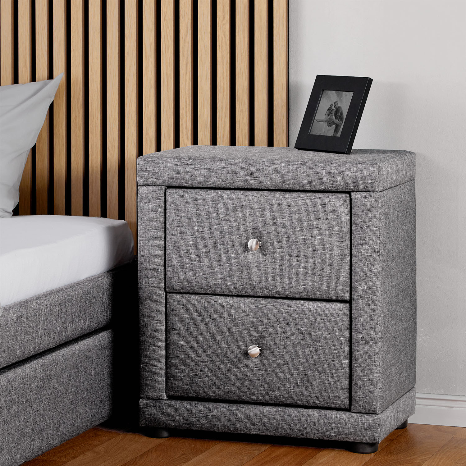 2 Bedside tables Nightstand bedroom 2 Chest drawers Side table Grey fabric