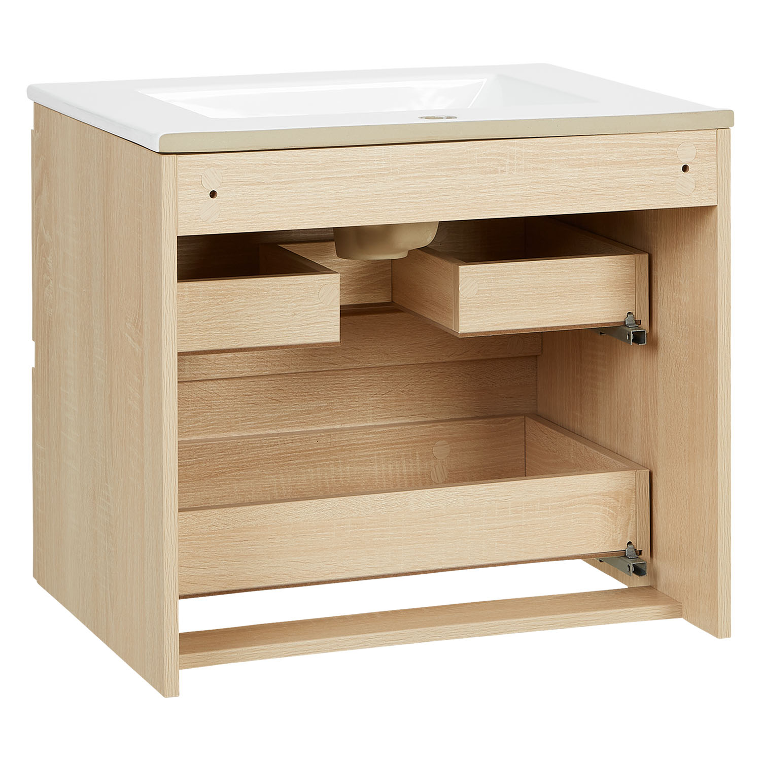 Bathroom cabinet 60 cm Natural Wood Oak Storage Vanity unit Bathroom furniture Sink unit Washroom wall cabinet 