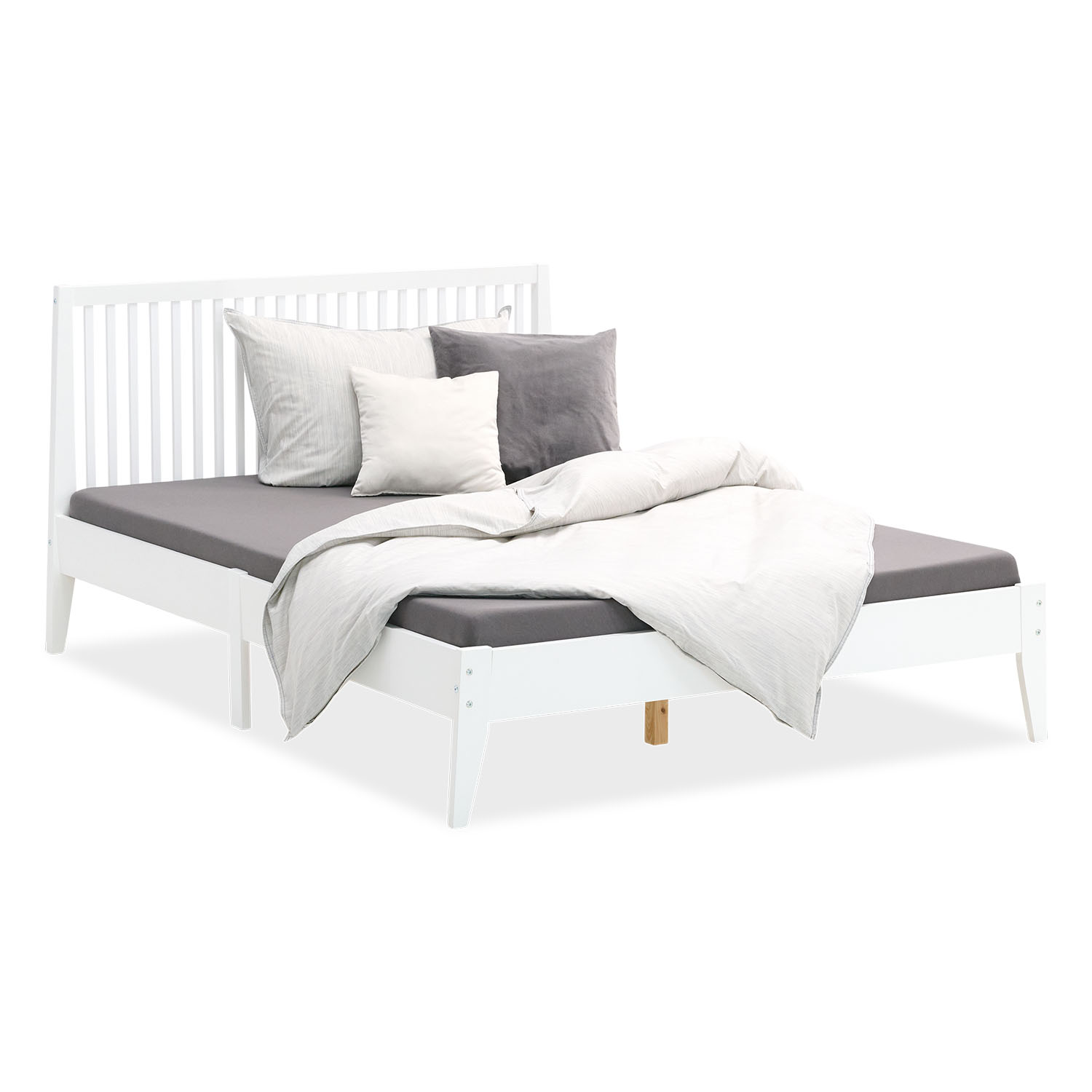 Wood Bed 140x200 cm White | Double Bed | with Slatted Frame | Scandinavian Style | Kids Youth Guest Bedroom