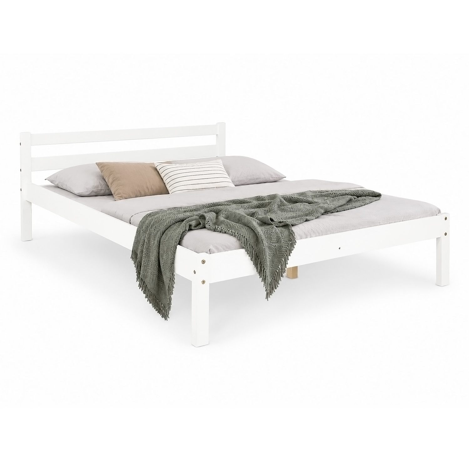 Wooden Bed 140x200 cm White – Solid Wood Double Bed with Slatted Base for Teenagers' Rooms, Guest Rooms, and Bedrooms