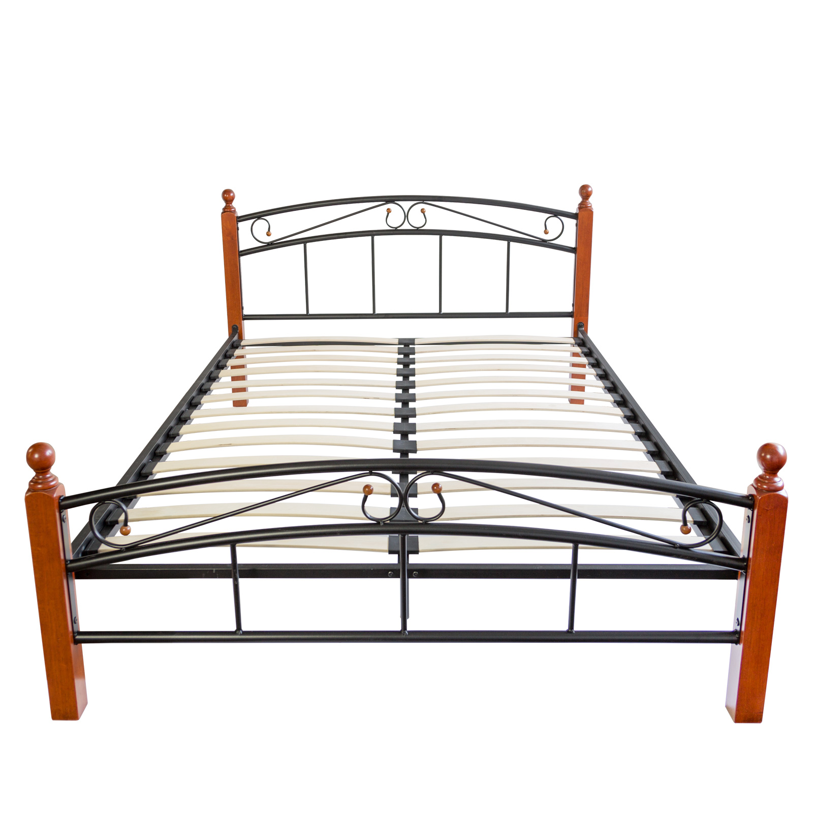Metal Bed Iron Bed Double 160 x 200 Wood Slatted black brown bed frame 8077