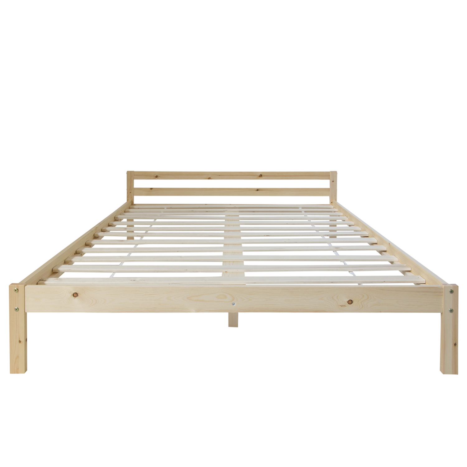 Wooden Bed 140x200 cm Natural – Solid Wood Double Bed with Slatted Base for Teenagers' Rooms, Guest Rooms, and Bedrooms