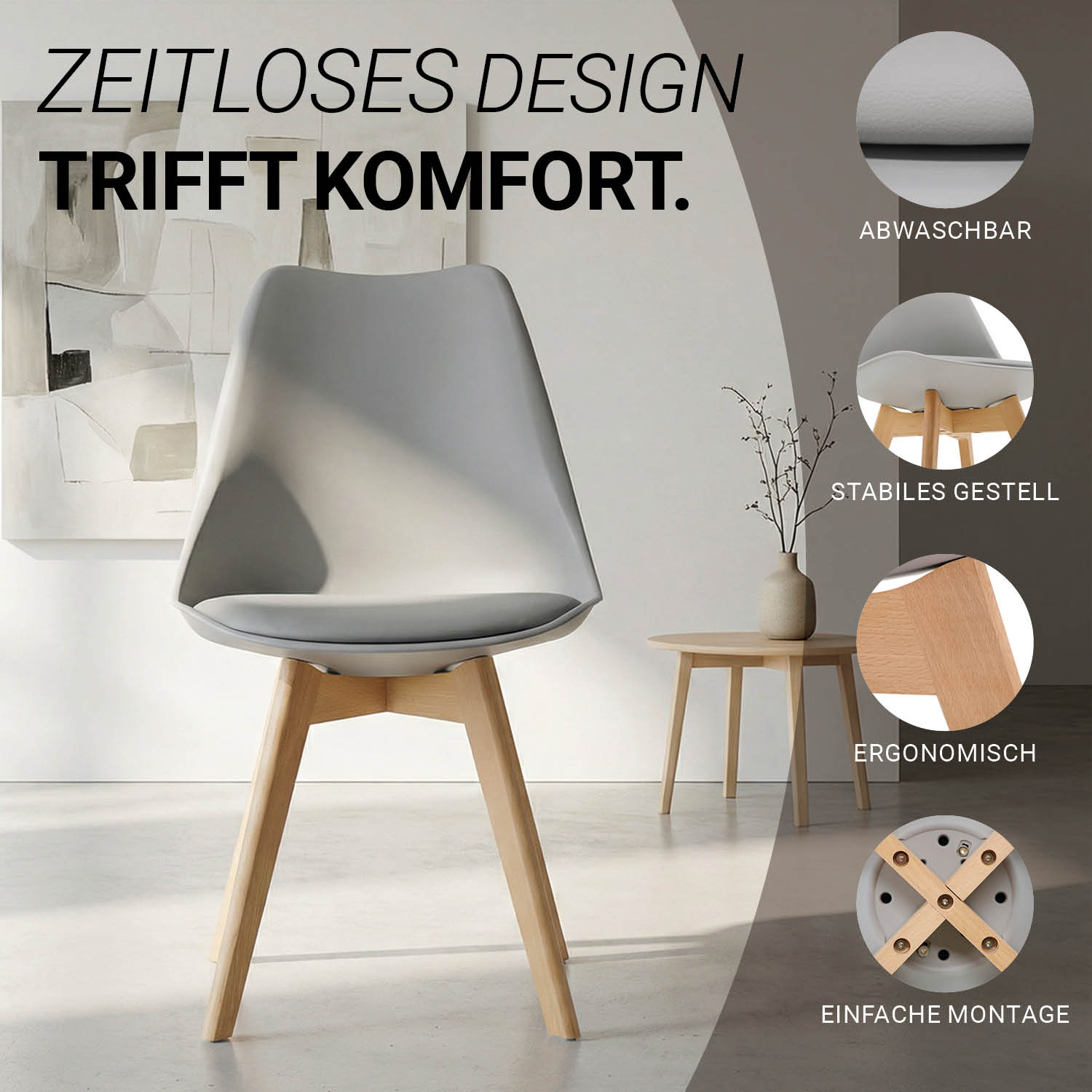 Küchenstuhl Weiß Schwarz Grau 1 - 6 Stühle Esszimmer Holz modern Kunststoff Esszimmerstühle Schalenstuhl