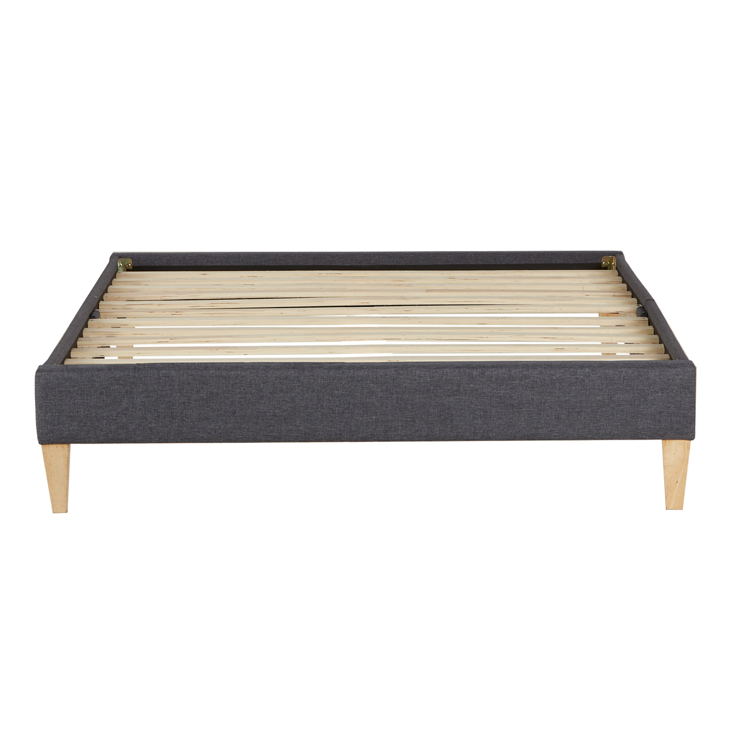 Upholstered Bed with Mattress 90x200 cm Slatts Grey Fabric Bed Single Bed Futon Bed Frame Platform Bed
