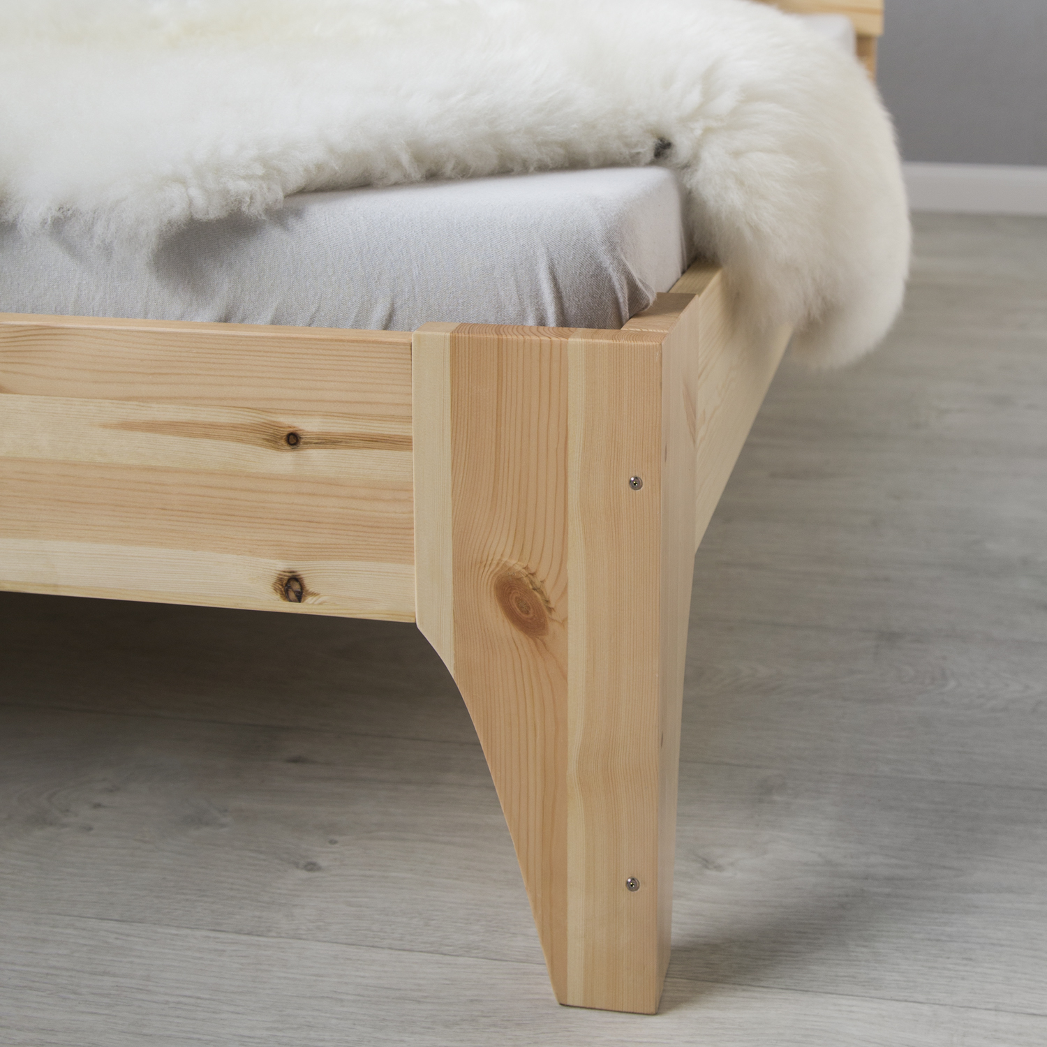 Wooden Bed 140x200 cm Natural Pine – Skandi-Style Double Bed with Slatted Base