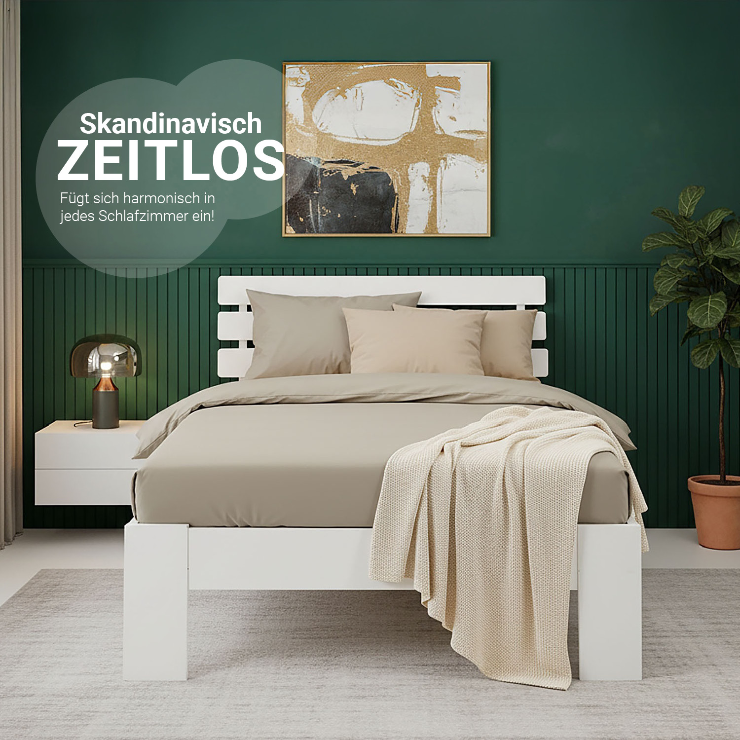 Wood Bed 90x200 cm White | Single Bed | with Mattress | Solid | Kids Youth Guest Bedroom