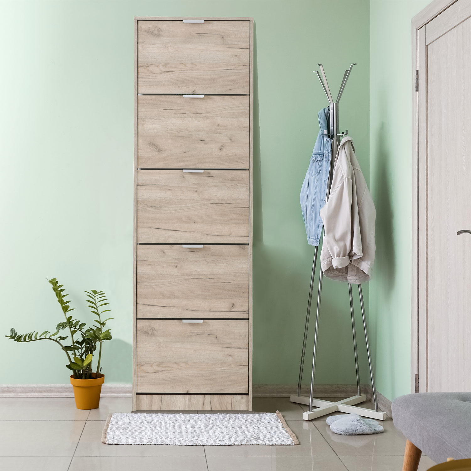 Shoe Rack Shoe Storage Shoe Cabinet Shoe Cupboard Wooden Grey Oak 5 Tier Shoe Tipper