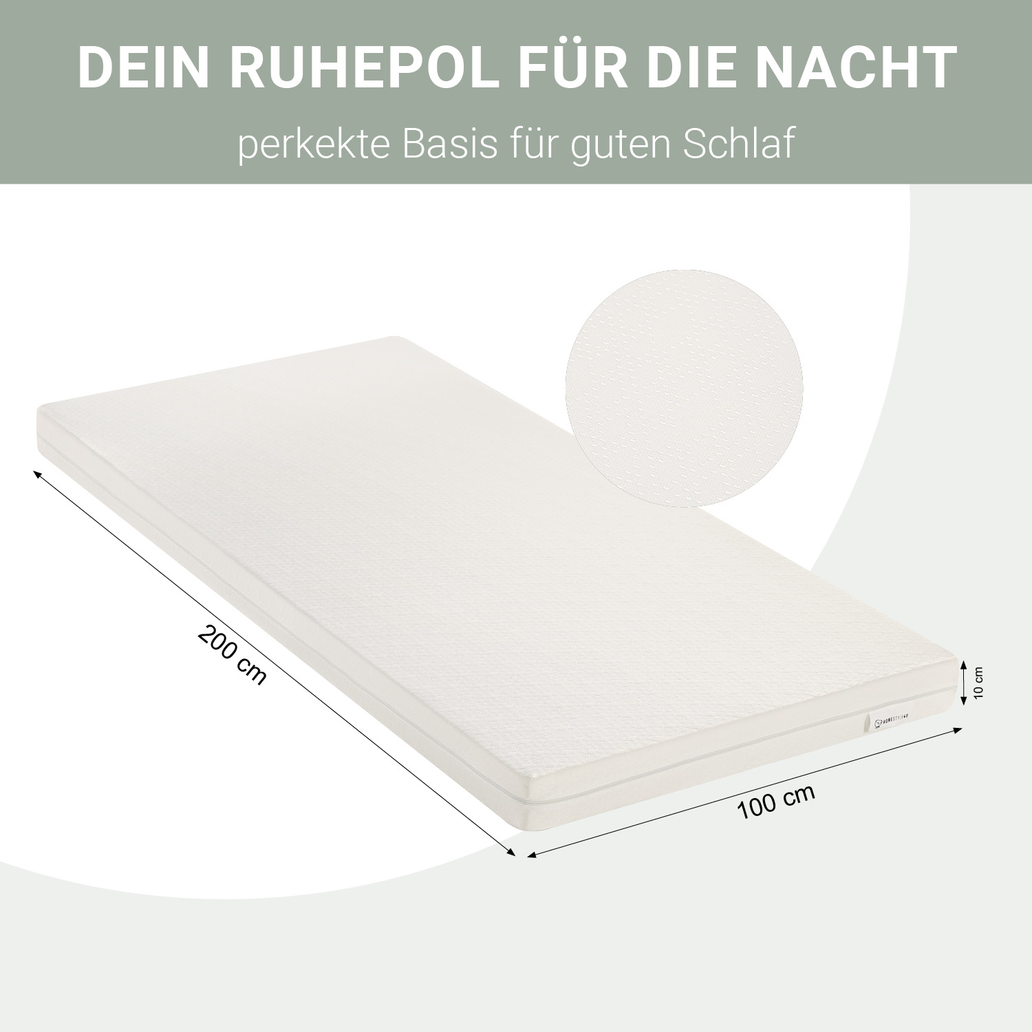 Mattress 100x200 cm White | H2 | Washable Cover | Antiallergenic | Children's Mattress Roll-Up Foam Mattress
