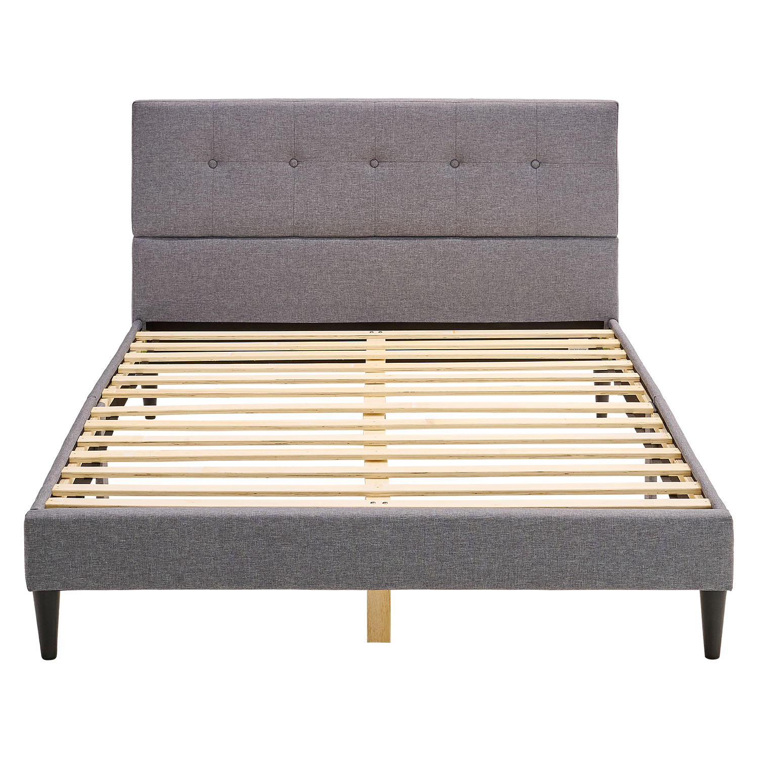 Upholstered bed 160x200 cm grey | with slatted frame | double fabric bed frame