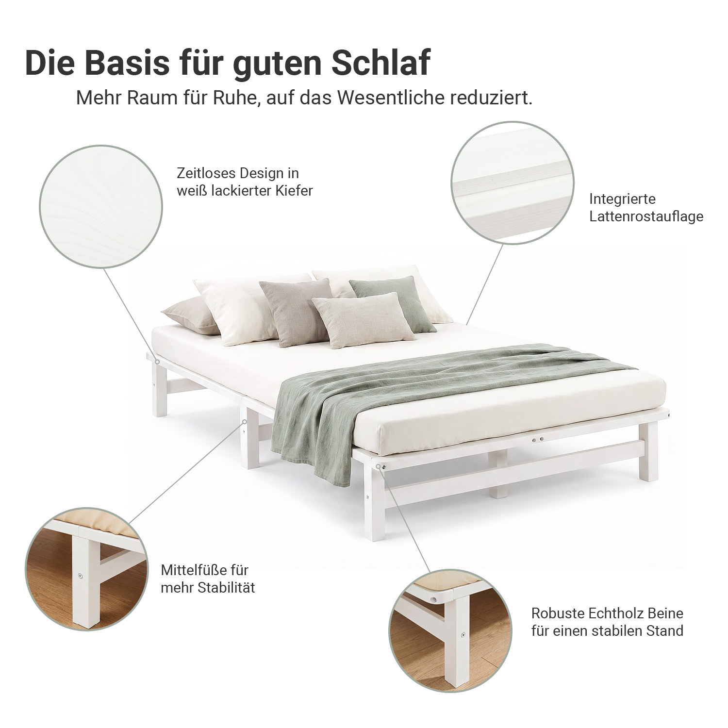 120x200 cm White Pallet Bed – Wooden Double Bed with Mattress & Slatted Base for Teen Rooms, Guest Rooms, and Bedrooms