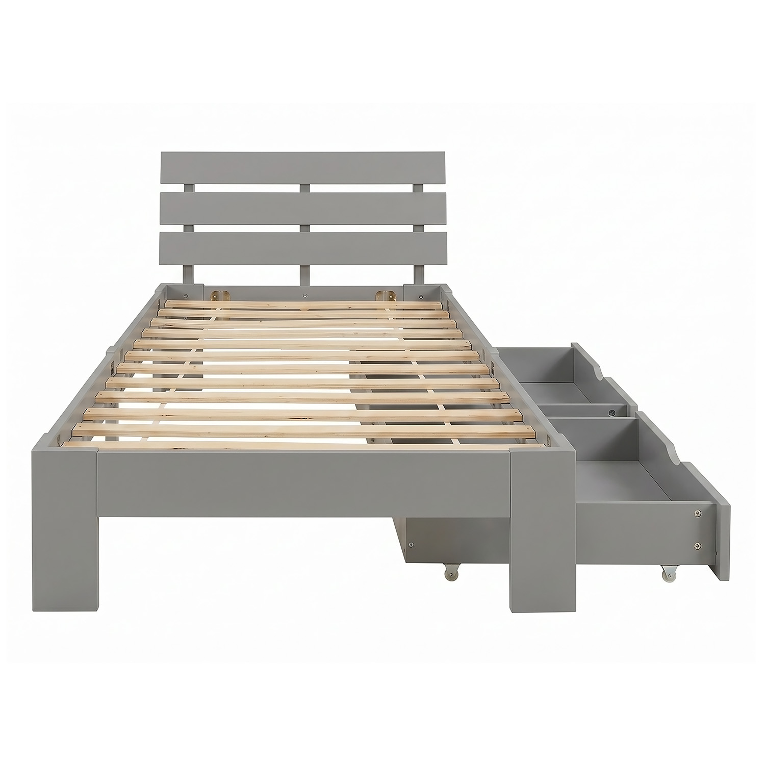 Wooden Bed 90x200 cm Gray | Single Bed with Storage | With Slatted Base | Solid Wood | Children's, Teen, or Guest Bedroom