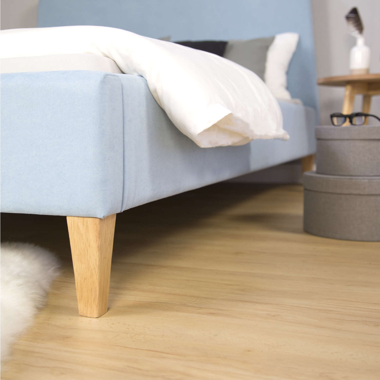 Upholstered bed 140x200 cm light blue | with slatted frame | double fabric bed frame