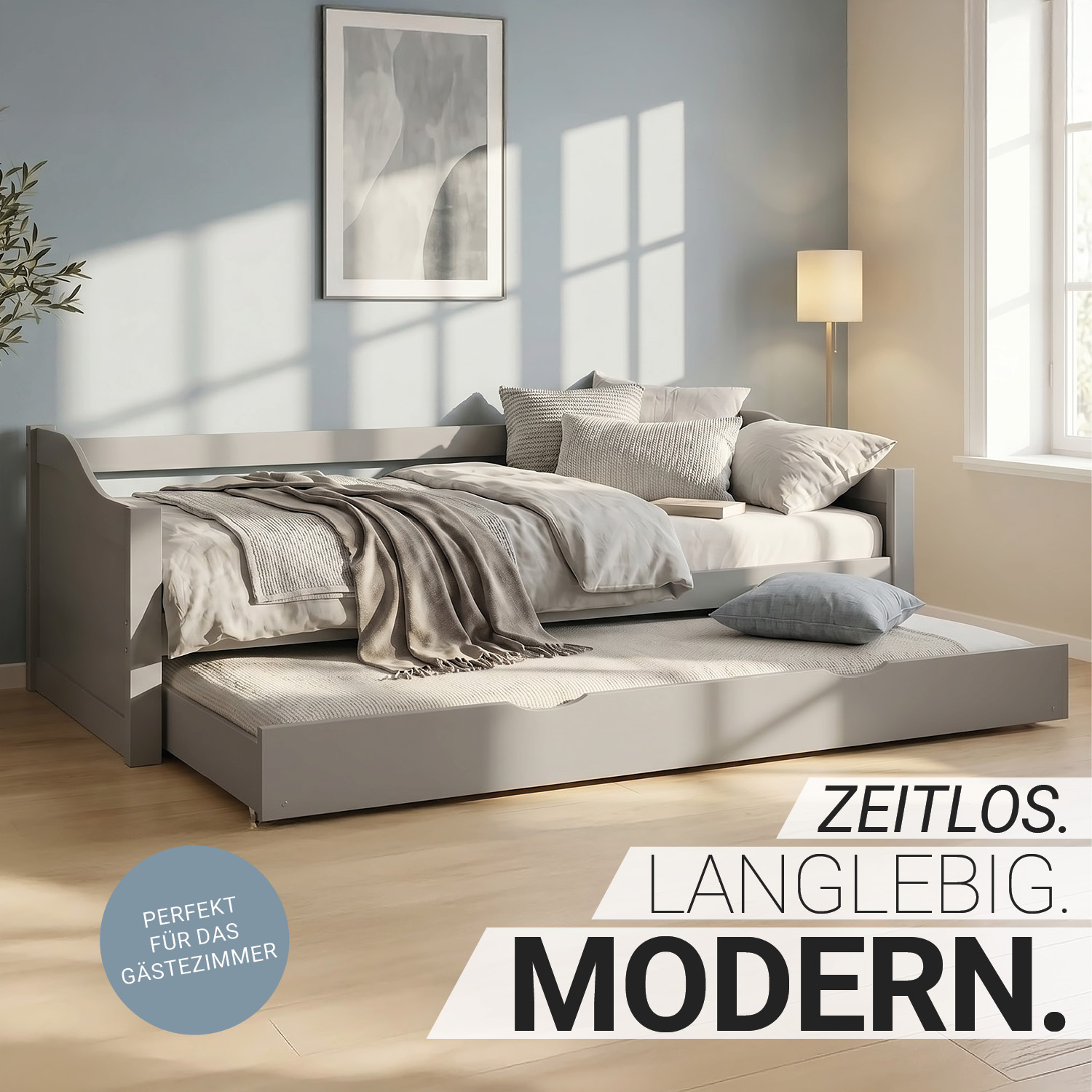 Wood Bed 90x200 cm Grey | Extendable | Cabin Bed | with Mattress | Kids Youth Guest Bedroom