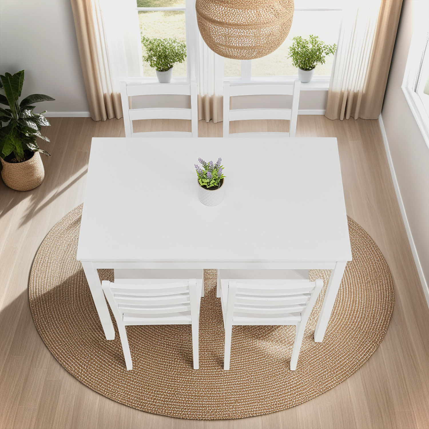 Dining set | 4-piece set chairs white | country style | wooden dining table 108 x 65 cm