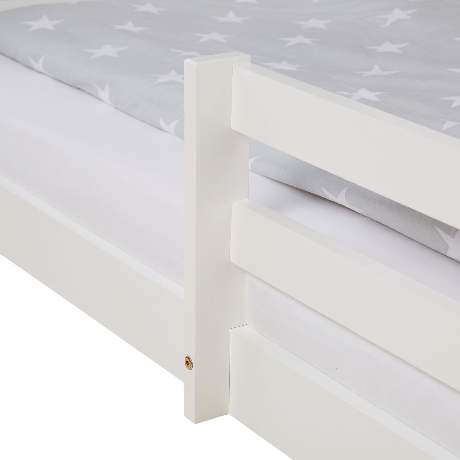 Children's Bed 90x200 cm White | House Bed with Fall Protection | Montessori | Single Bed | with Slatted Frame | Wood