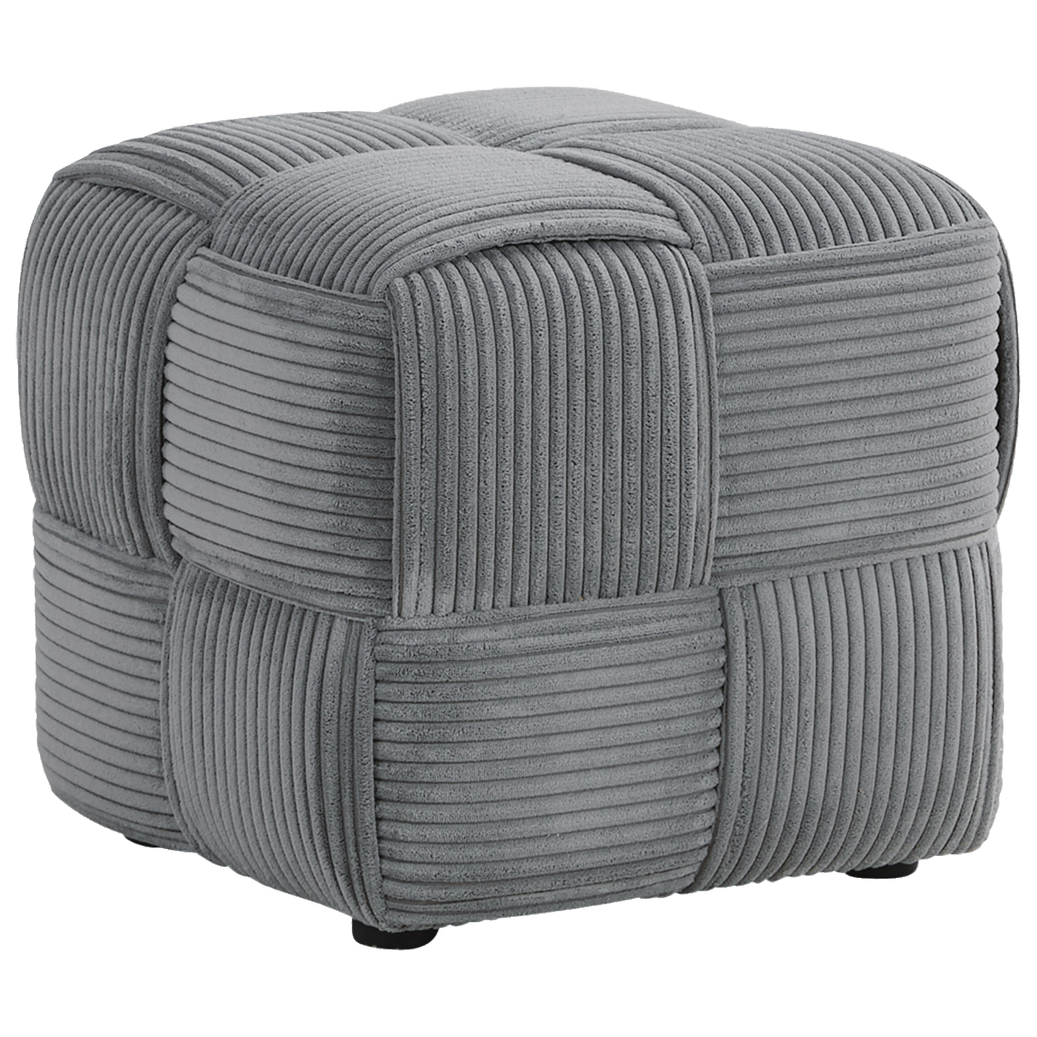 Footstool Pouffe Grey Cord Stool Small Footrest Upholstered Seater Cube Seat