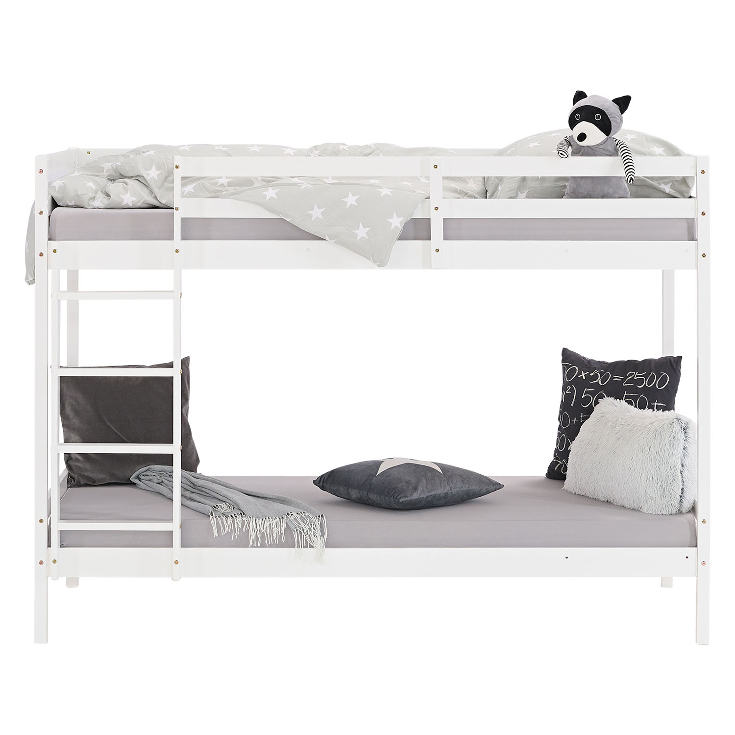 Bunk bed with 2 matresses Children bed 90x200 cm wooden Kids bed High sleeper White Slats
