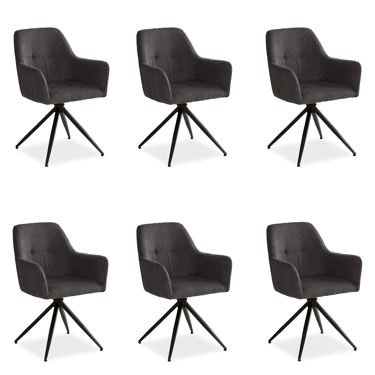 Grey dining chair with soft cord upholstery and black swivel metal base modern upholstered chair for dining room kitchen or living room