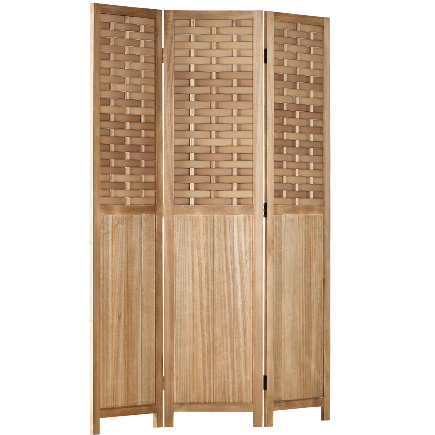 Paravent Light Brown Rattan-Style | 3-panel | Wood | Room Divider Partition Privacy Screen