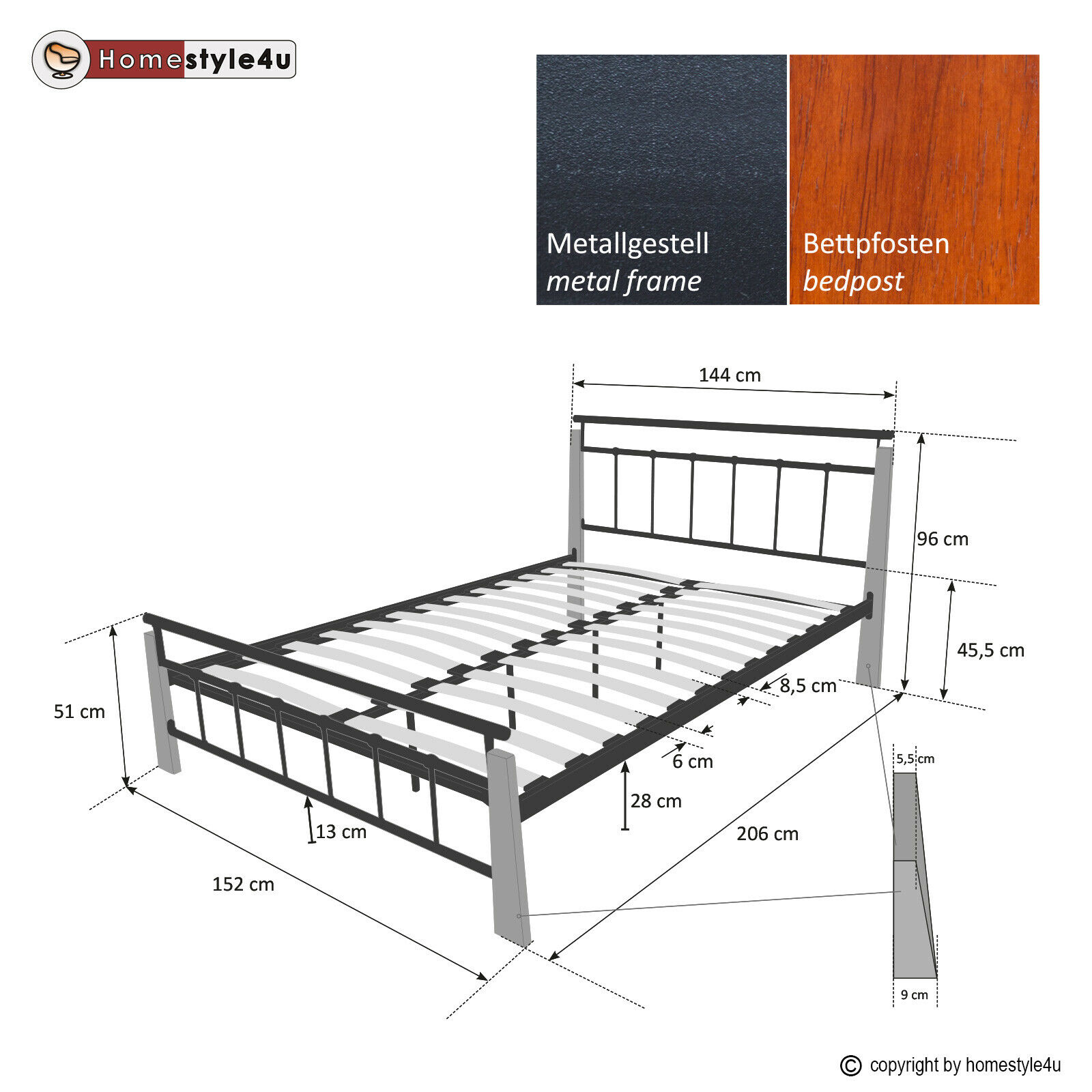 Metal Bed Iron Bed Double 180 x 200 Wood Slatted black brown bed frame 5072 Metal Bed Iron Bed Double 180 x 200 Wood Slatted black brown bed frame 5072