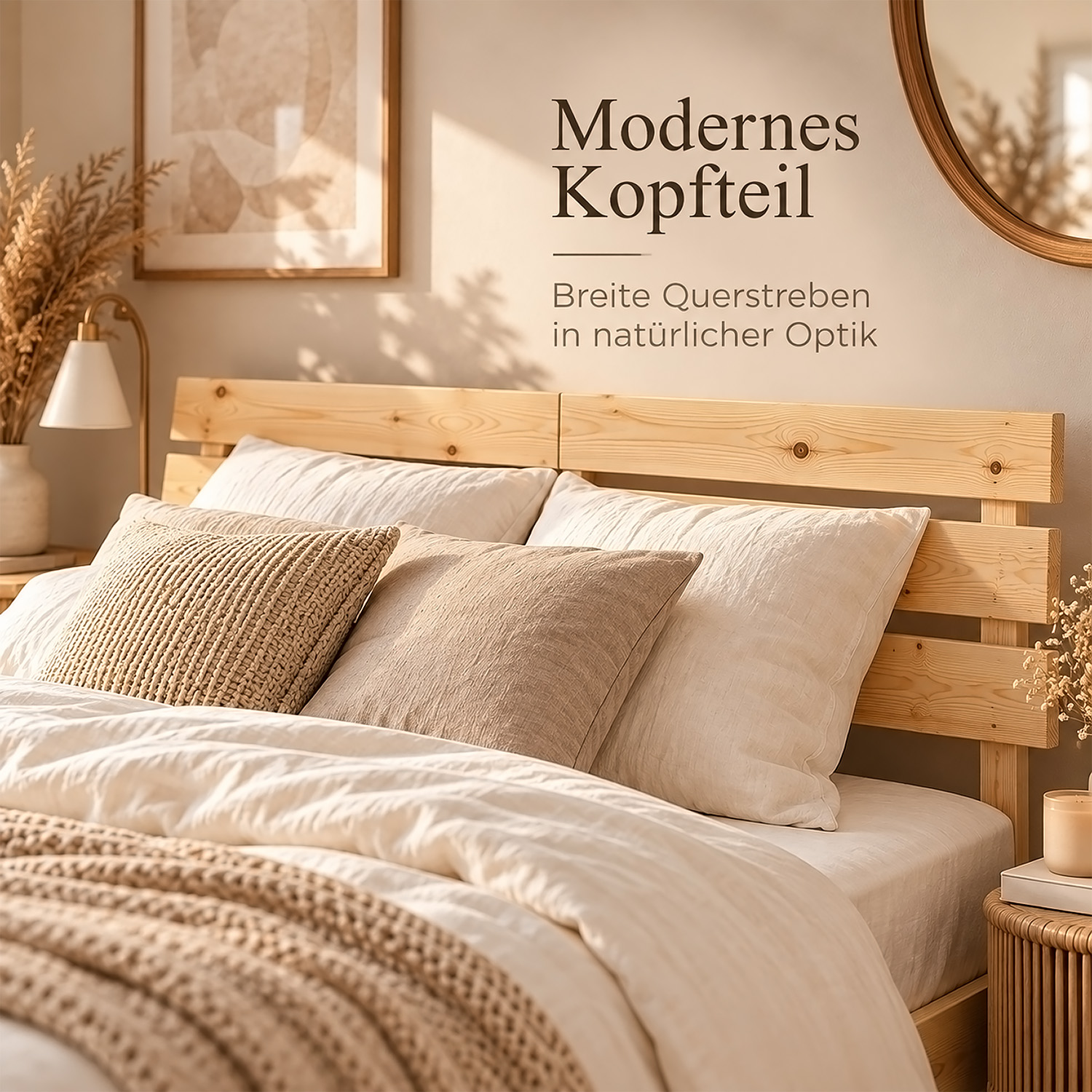 Wooden Bed 140x200 cm Natural – Solid Pine Double Bed with Slatted Base for Bedrooms, Teenagers' Rooms, and Guest Rooms