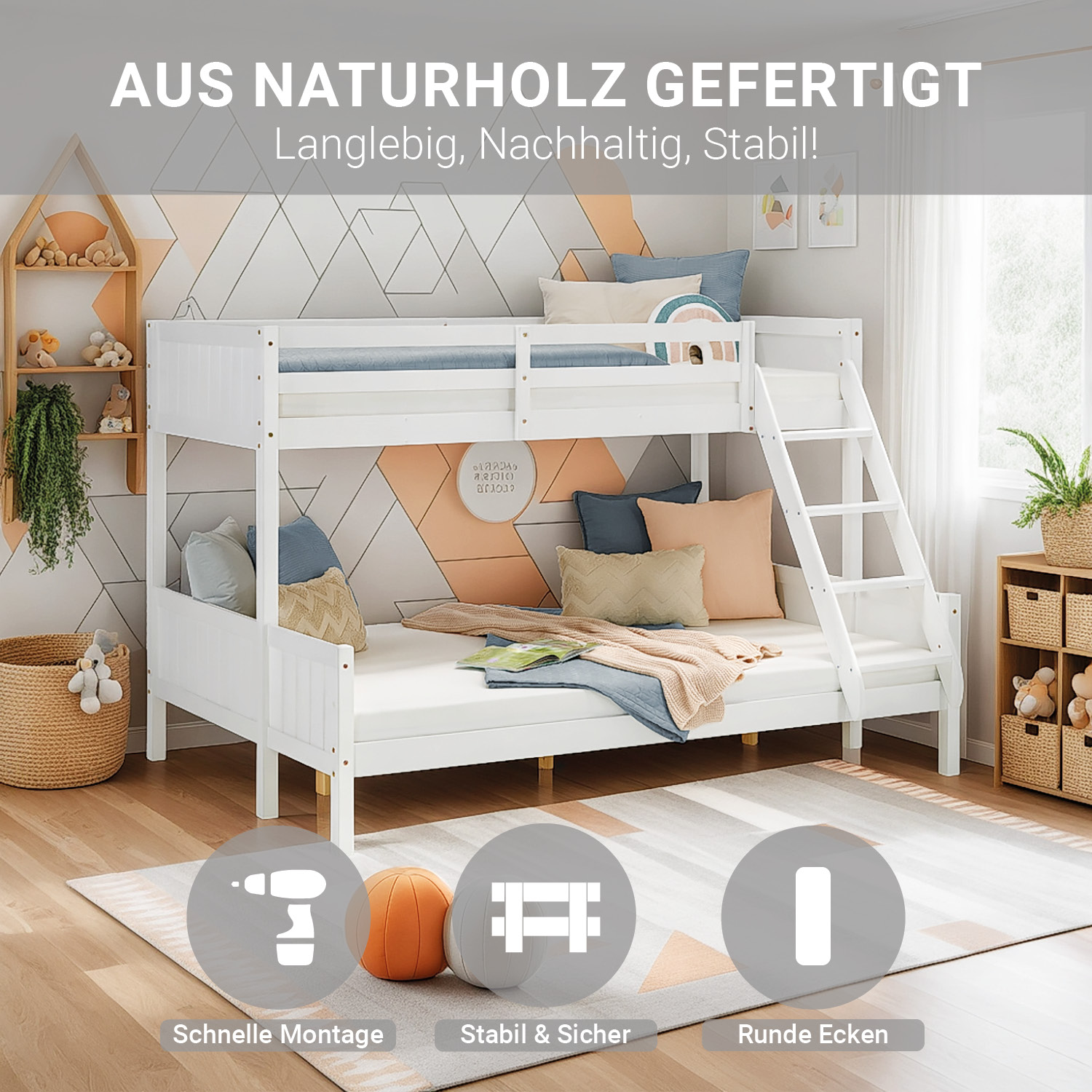 Bunk Bed 2 Sleeping Areas 90x200 cm and 140x200 cm | White