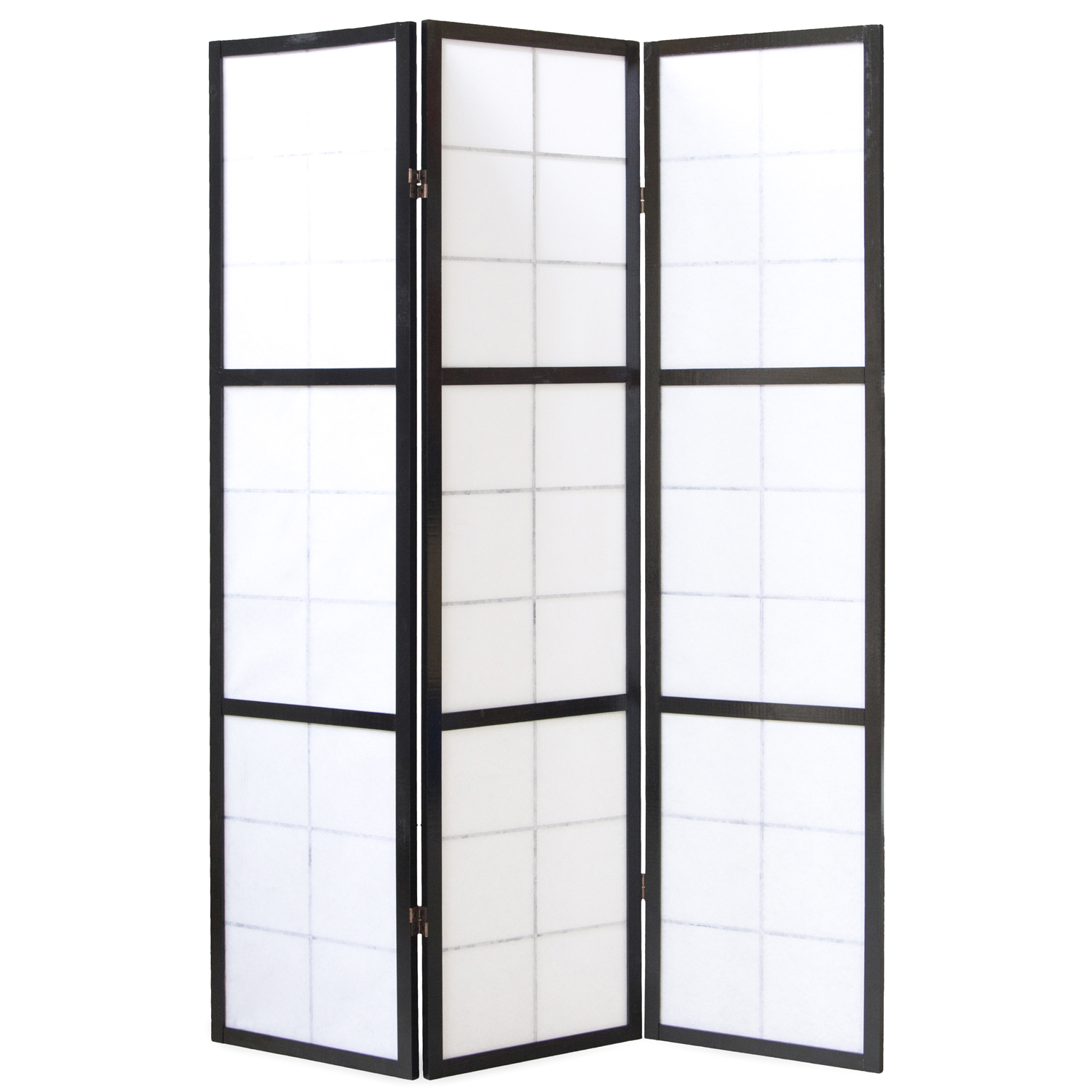 3-Panel Black Shoji Screen – Wooden and Rice Paper Room Divider, Foldable Privacy Screen