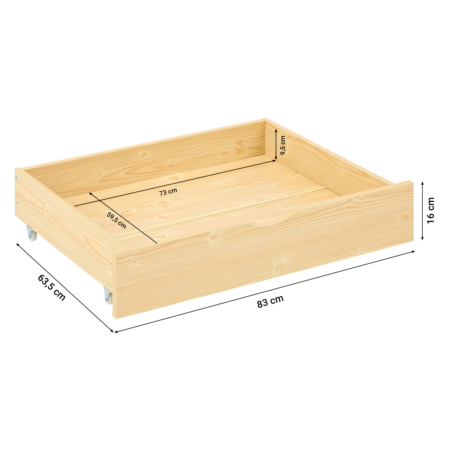 Set of 2 Natural Bed Drawers – Rollable bed drawers with plenty of storage space | Quiet, sturdy, and space-saving