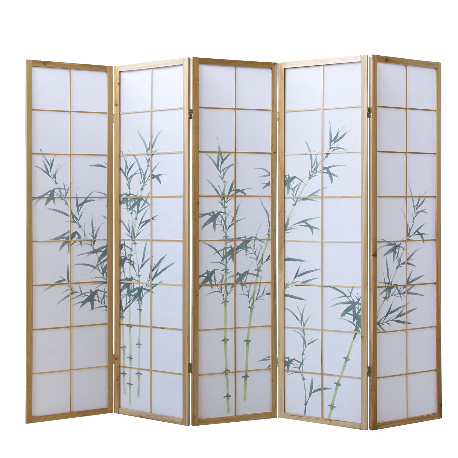 Paravent Natural Bamboo Pattern Print | 5-panel | Wood | Room Divider Partition Privacy Screen