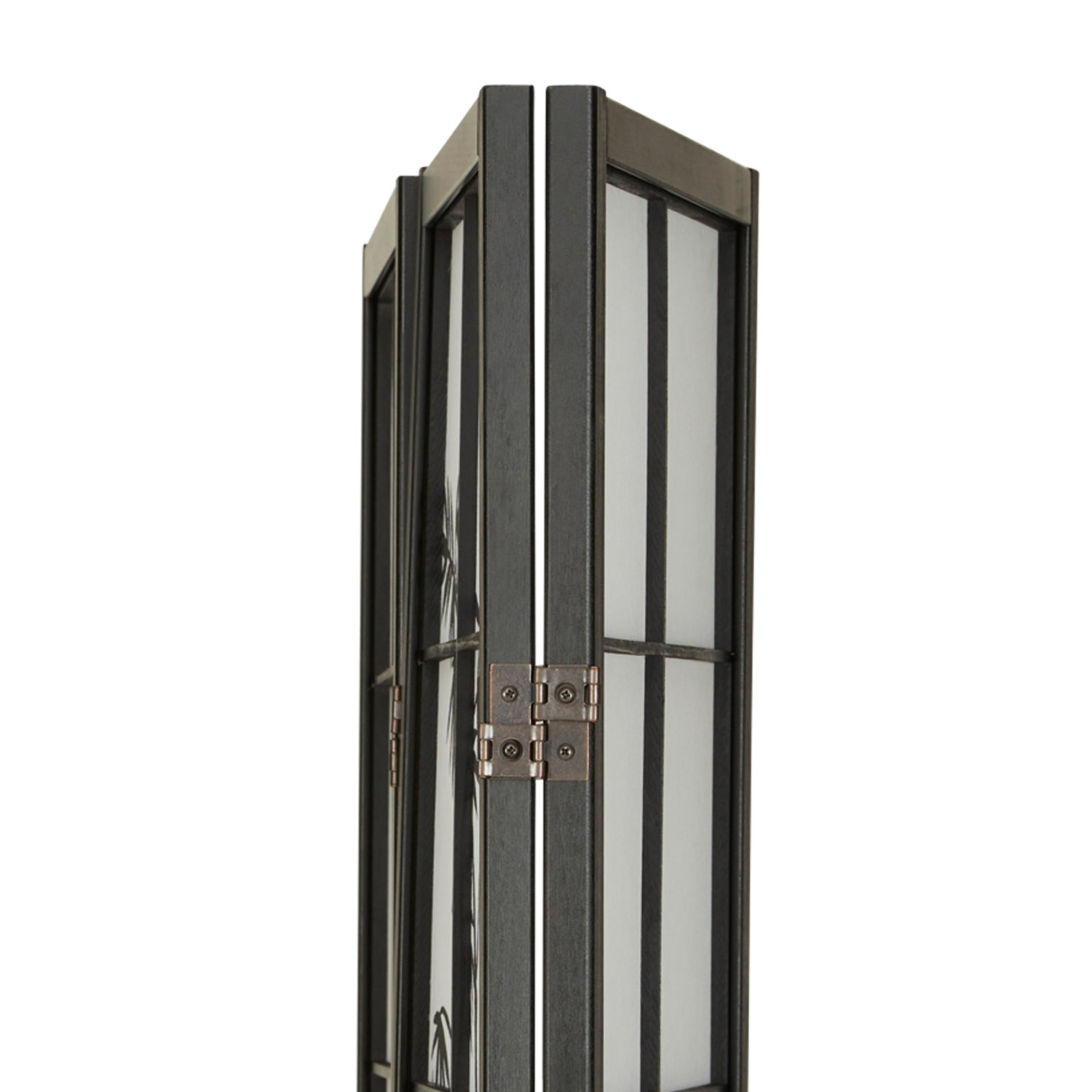 Black 4-panel folding screen with bamboo motif – Asian room divider made of wood and shoji rice paper