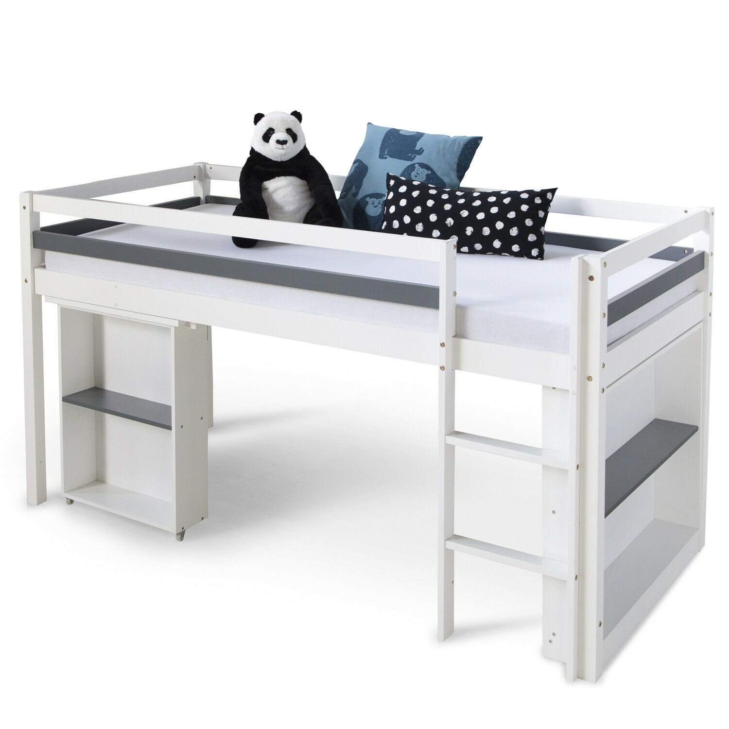 Loft Bed Kids 90x200 cm White with Desk | with Shelf | with Slatted Frame Loft Bed Kids 90x200 cm White with Desk | with Shelf | with Slatted Frame