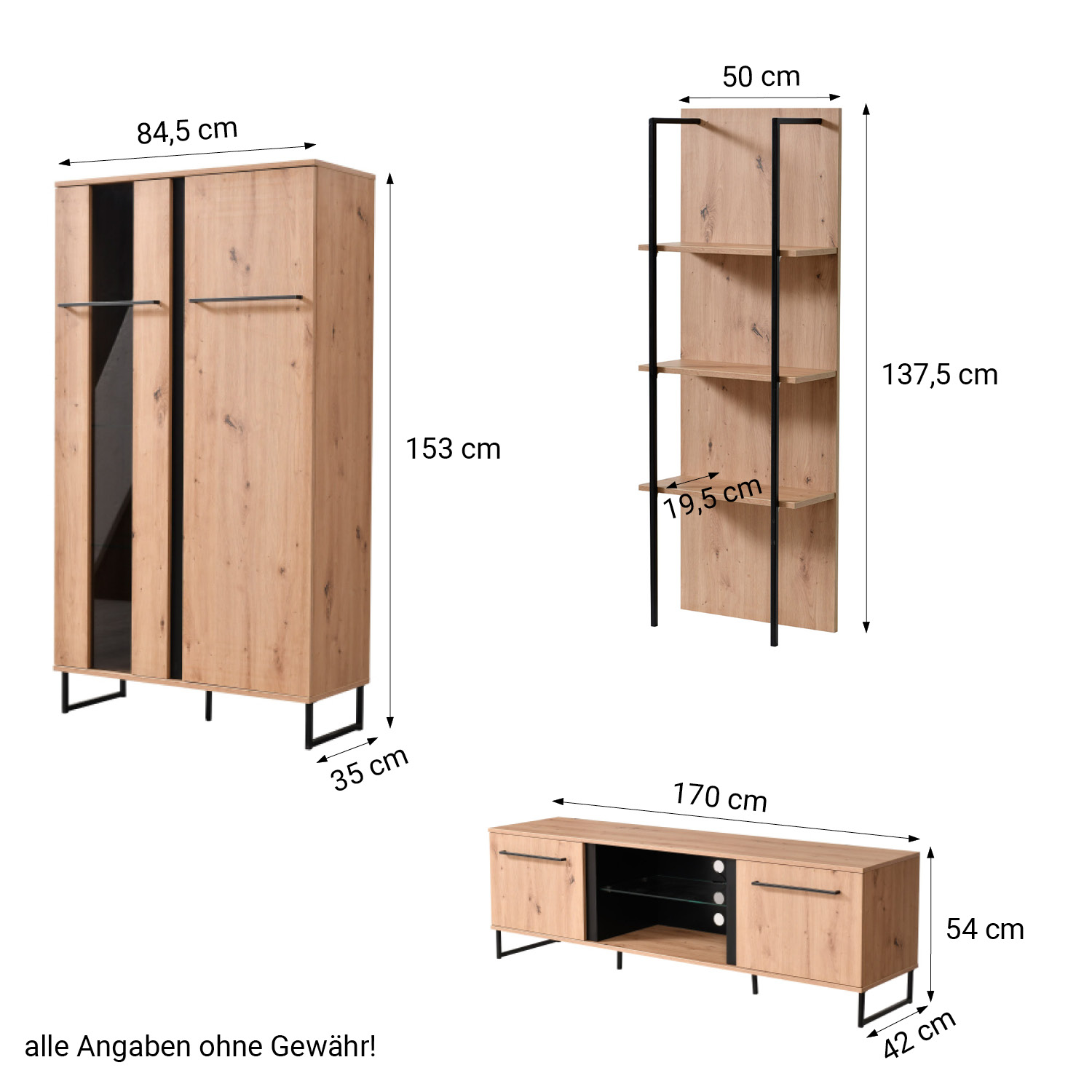 Modern Living Room Unit Cupboard Set Wall Unit 3-Piece TV Set with Storage Entertainment Center Industrial Style
