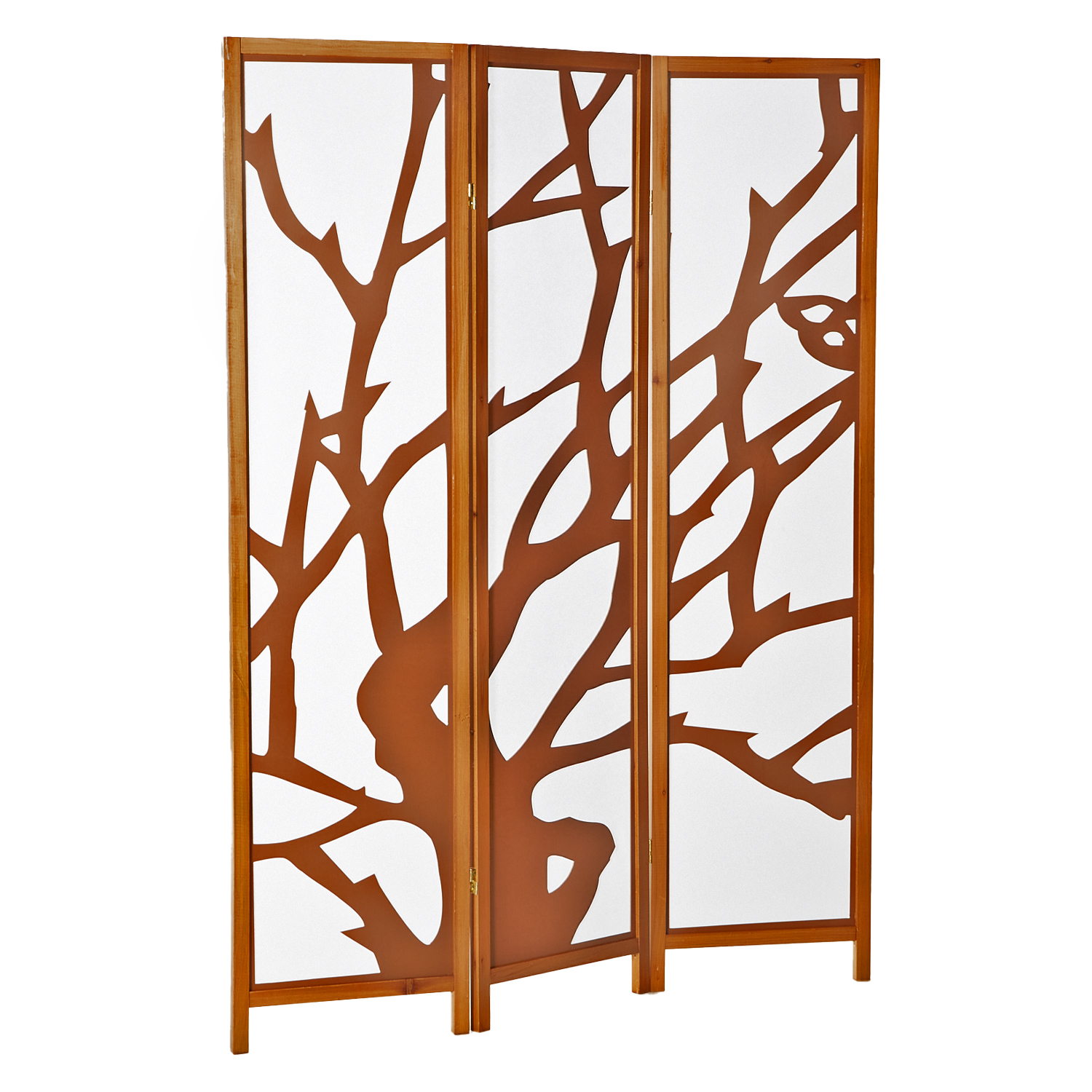 Paravent Brown Shoji Rice Paper White Tree | 3-panel | Wood | Room Divider Partition Privacy Screen