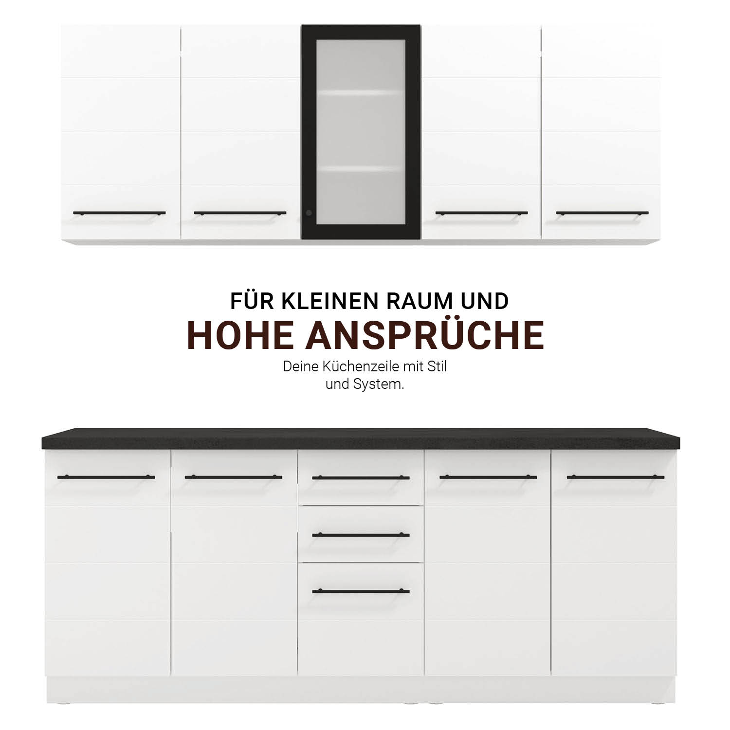 200 cm White Kitchen Unit – Modern Kitchen Unit Without Appliances, Featuring Storage Space