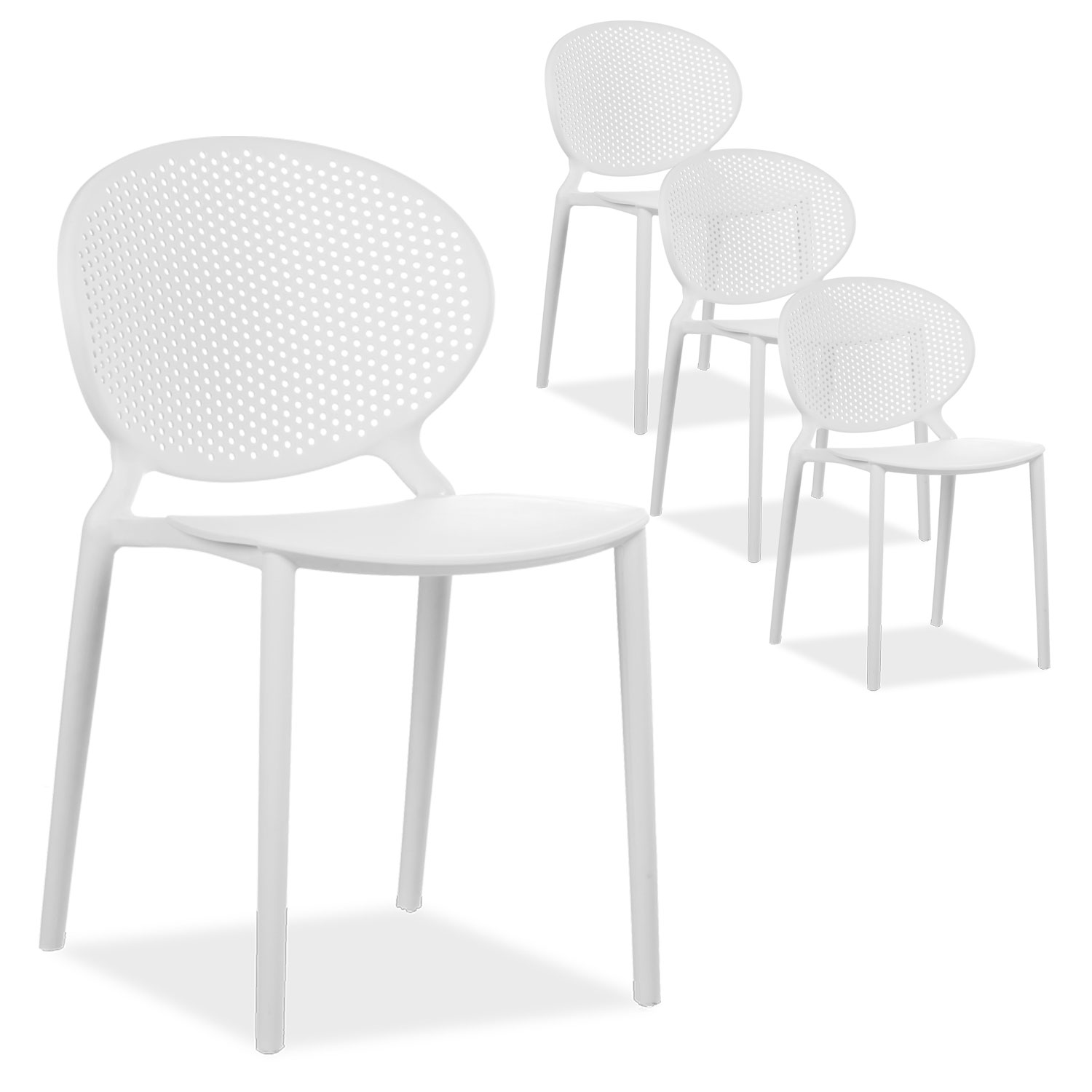 Modern Garden chair Set of 4 White Camping chairs Outdoor chairs Plastic Stacking chairs Kitchen chairs