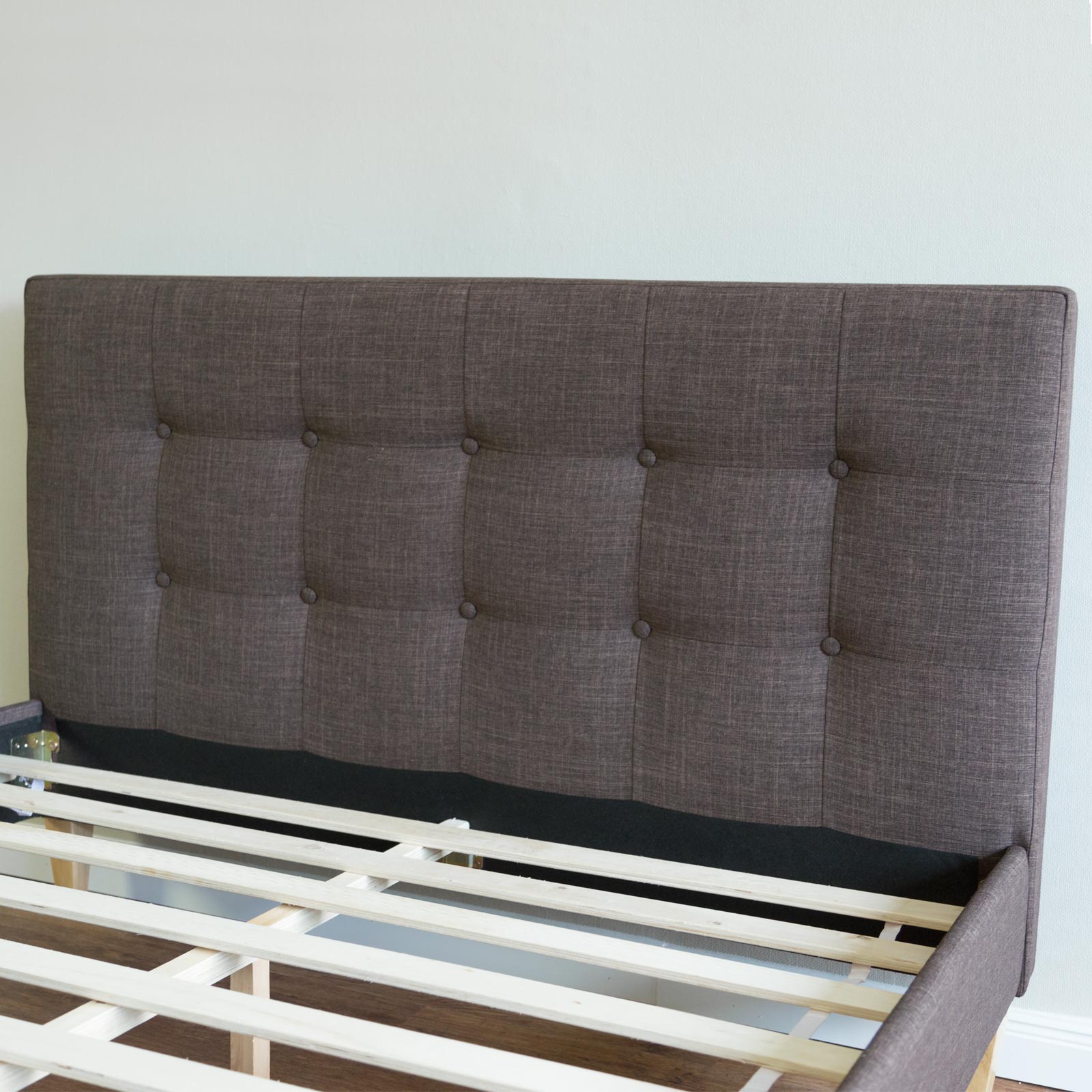 Upholstered bed 160x200 cm brown | with slatted frame | double fabric bed frame