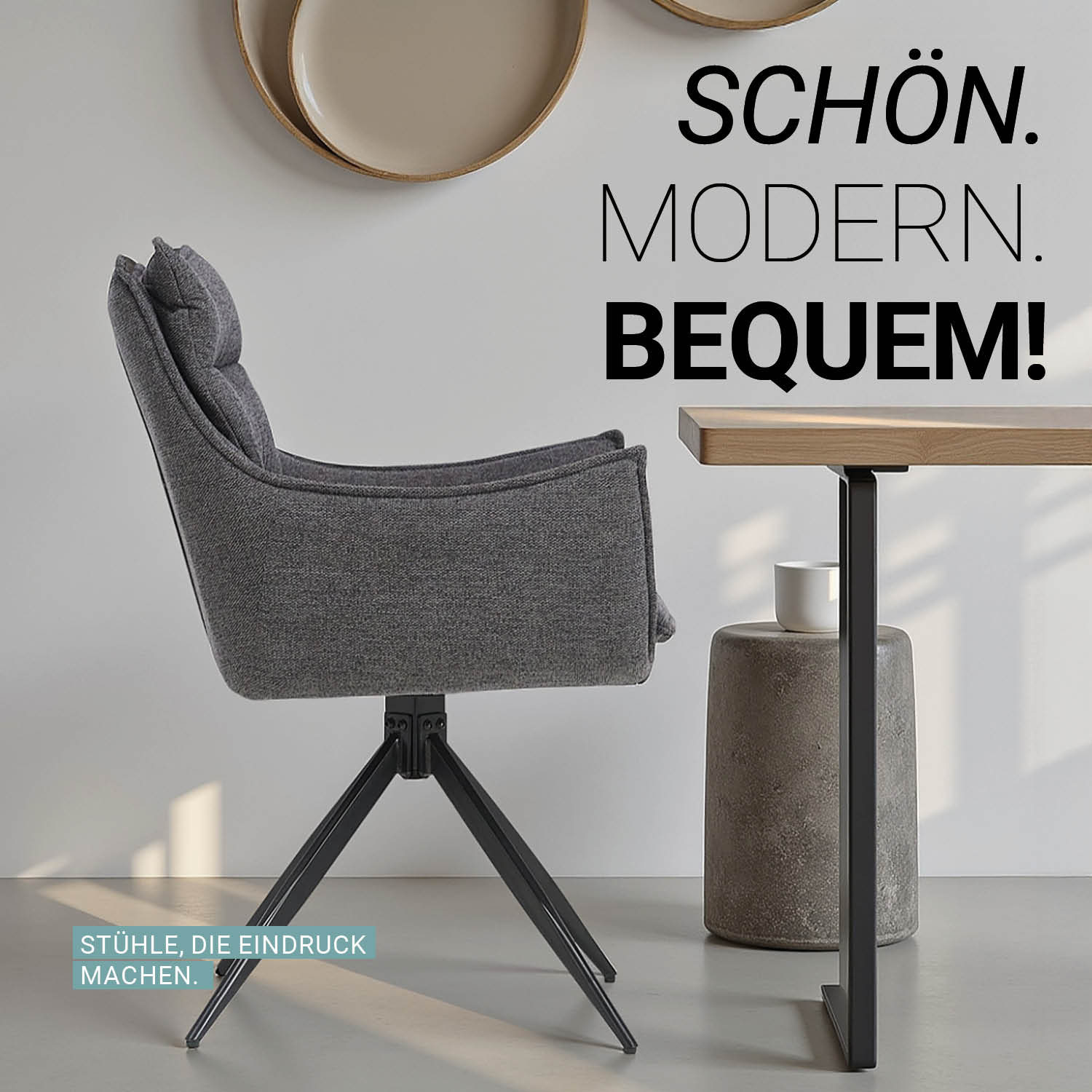 Esszimmerstühle Drehbar 1, 2, 4 oder 6 Stühle für den Esstisch Drehstuhl mit Armlehne Stoff Anthrazit Polsterstühle Sessel Modern