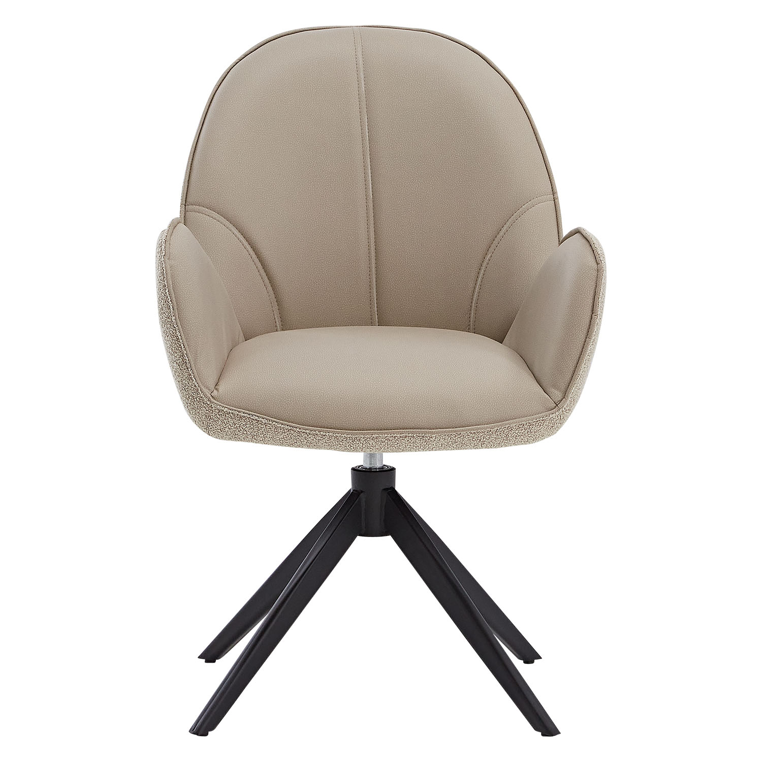 Dining set | 4-piece set upholstered chairs beige bouclé Leder with armrest | swivel | dining table brown metal frame oval 200 cm