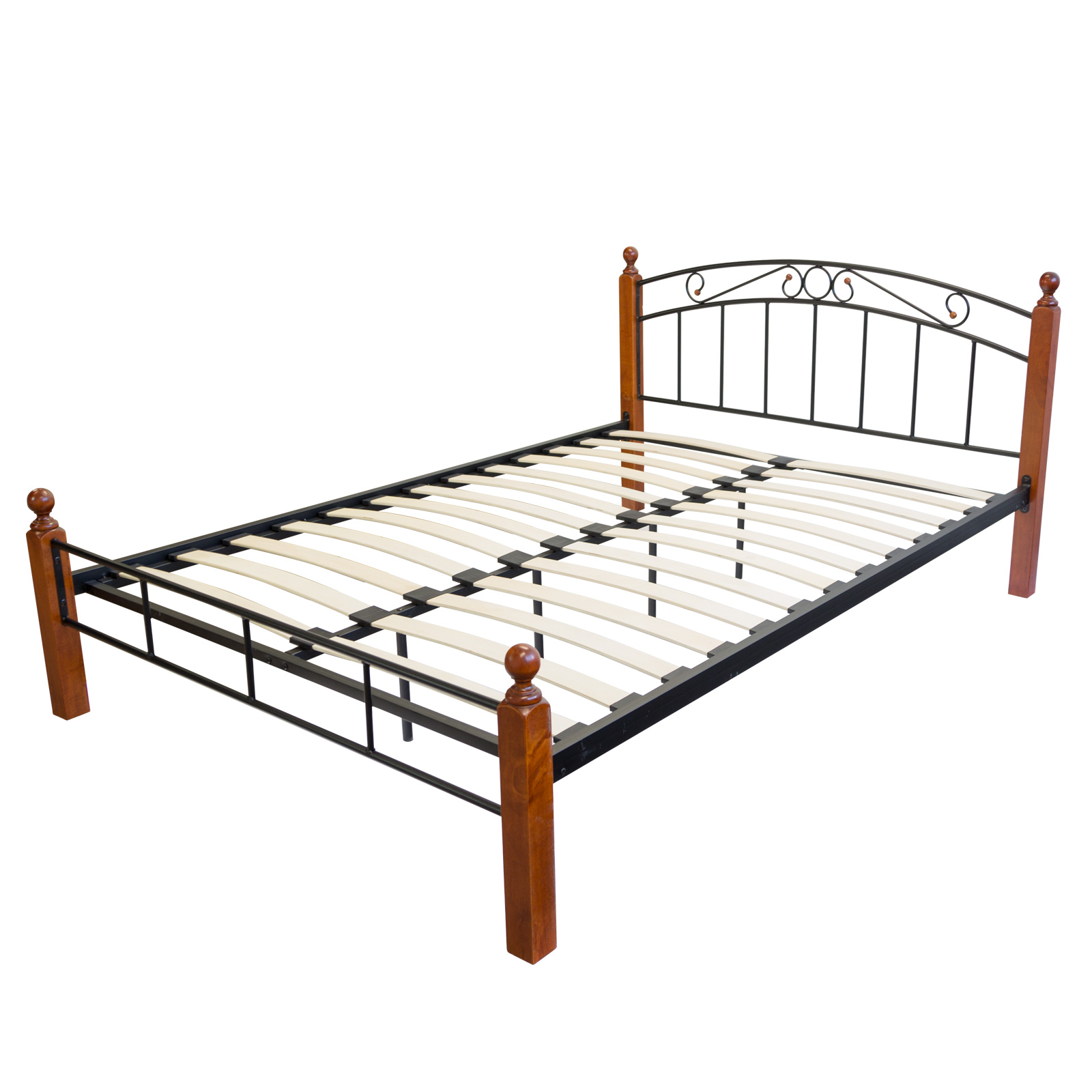 Design Iron Bed Double 180 x 200Wood Slatted black brown bed frame 916