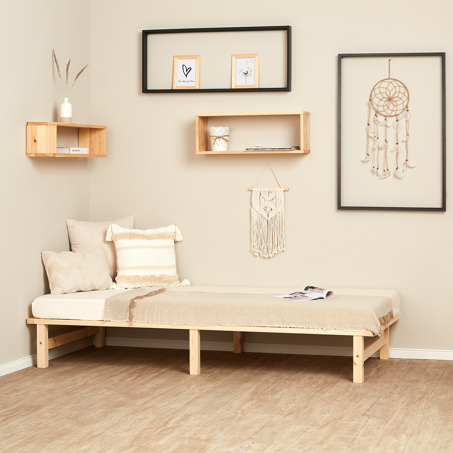 90x200 cm Natural Pallet Bed – Single Wooden Bed with Slatted Base