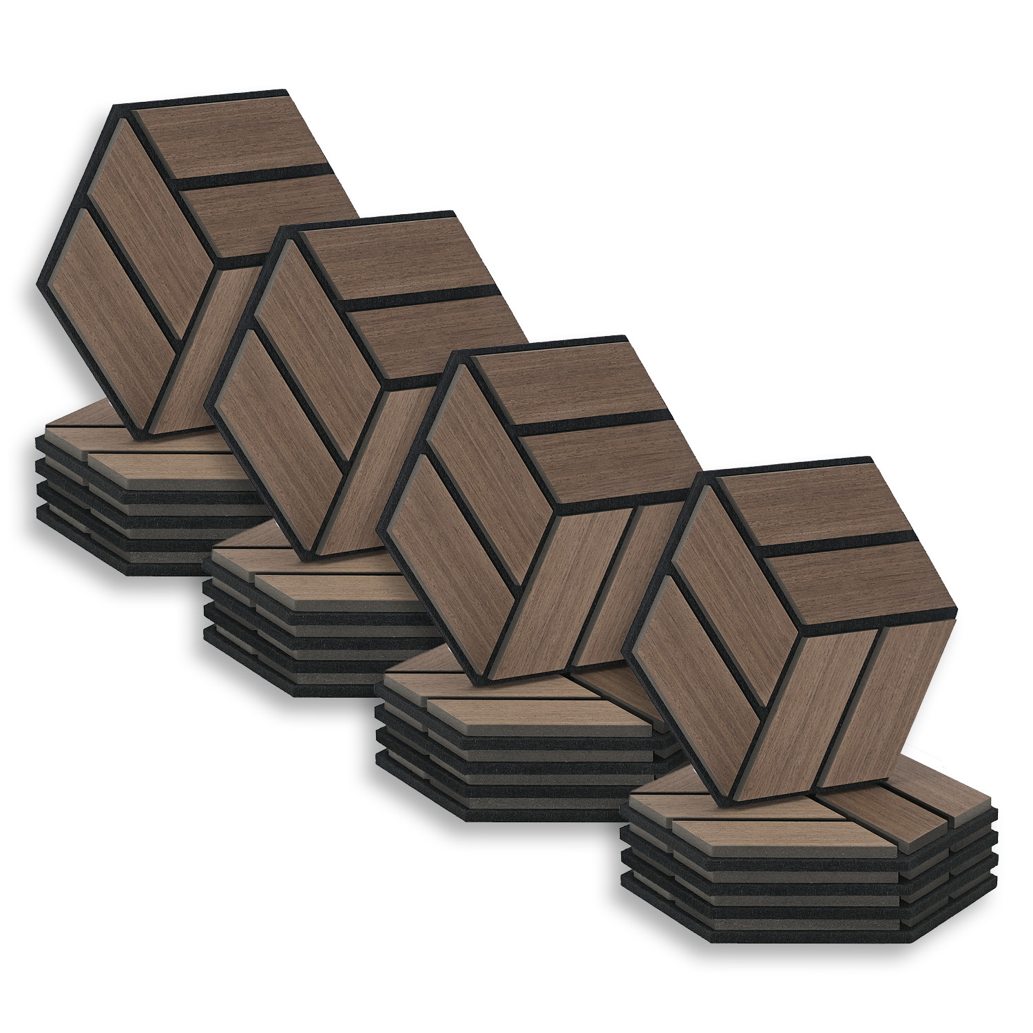 Acoustic Panels Wall Panels Hexagon Honeycomb 30 x 26 cm Brown Walnut | Wood | 20-piece Set | 3D Acoustic Panels Wall Panels Hexagon Honeycomb 30 x 26 cm Brown Walnut | Wood | 20-piece Set | 3D